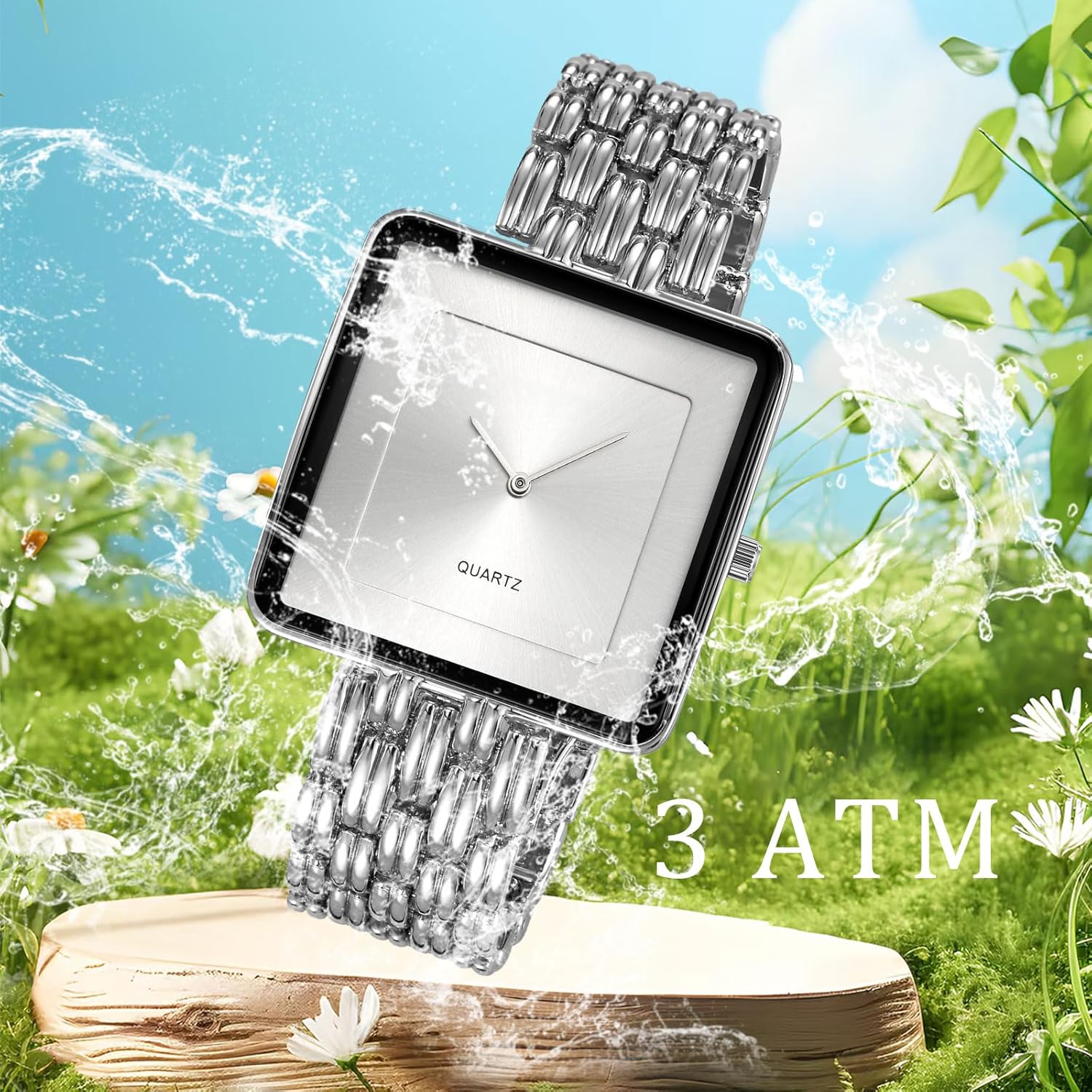 Thumbnail 3 de findtime Quadratische Armbanduhr – Unisex, analoges Quarzwerk, 3 ATM Wasserdicht