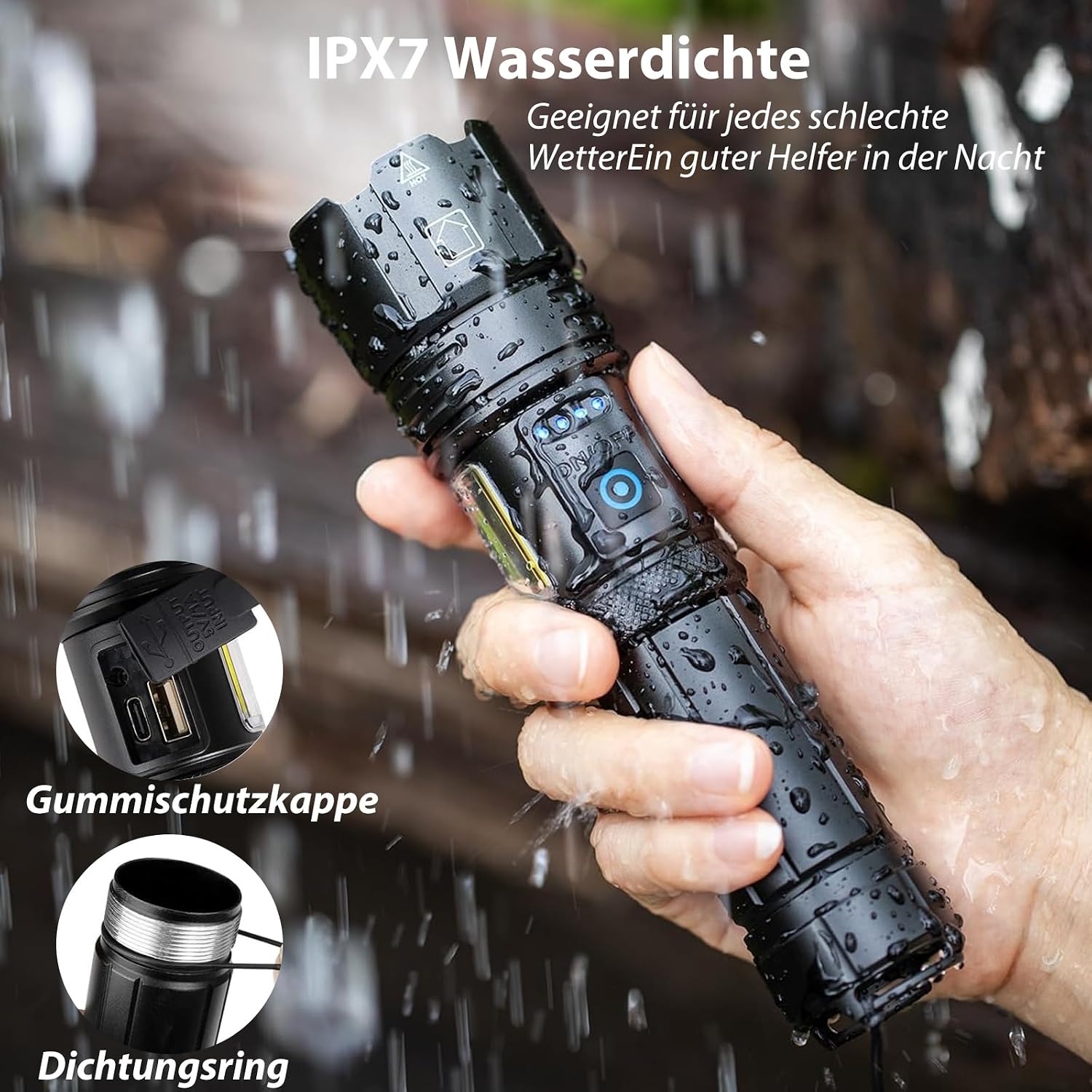 Thumbnail 6 de ZEUSFIRE Taschenlampe LED aufladbar mit USB, 7 Lichtmodi & IPX7 – für Camping, Wandern und Outdoor