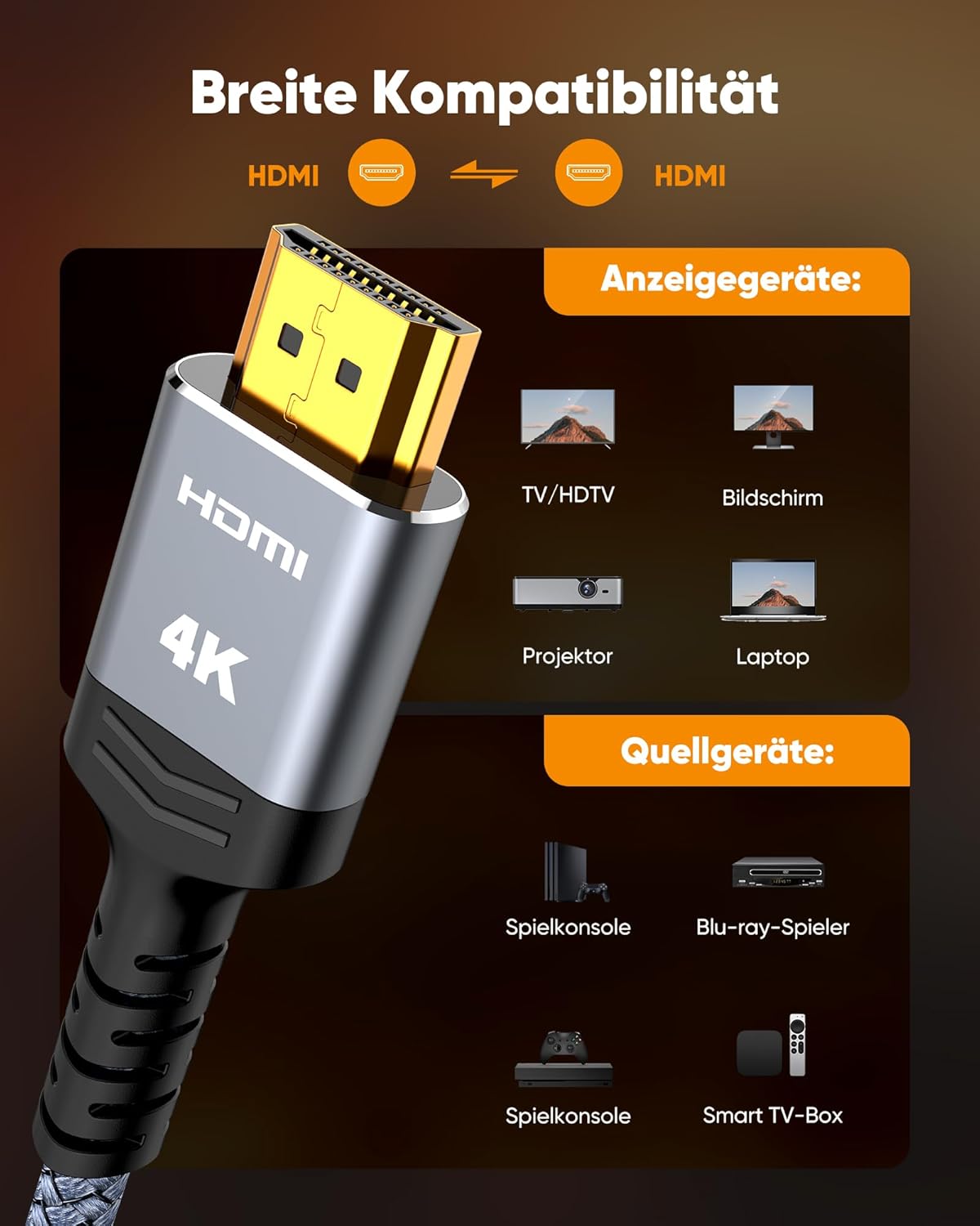 Thumbnail 6 de SNOWKIDS 4K HDMI-Kabel (0,5 m) für 4K@60Hz mit Ethernet/Audio Rückkanal und vergoldeten Anschlüssen