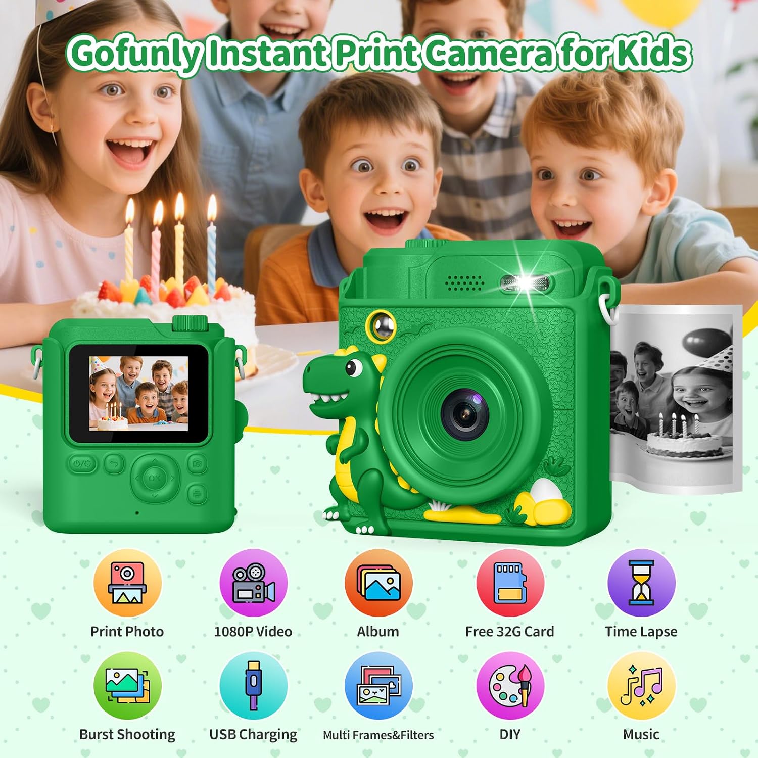 Detalle 2 de Gofunly Kids Camera Instant Print (1080P) with 32GB card and 5 print paper rolls