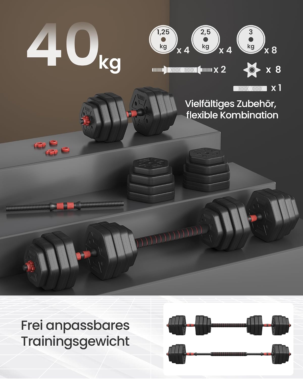 Thumbnail 3 de Songmics Hantelset 40 kg Hexagon