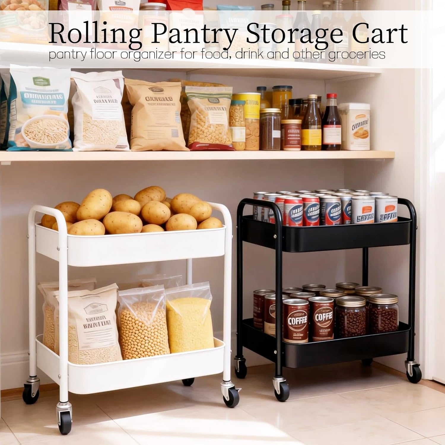 Thumbnail 1 de Ufriandz 2 Tier Storage Cart with Wheels, Metal Under-Desk Organizer