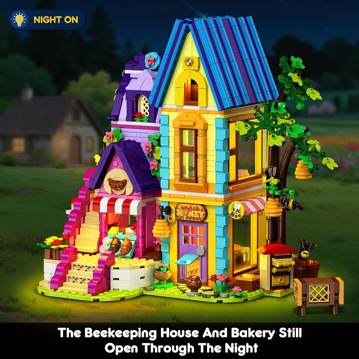 Thumbnail 1 de HOGOKIDS Bienenhaus & Bäckerei Haus Bauspielzeug mit LED-Licht – 1084-teilige Backset-Spielwelt