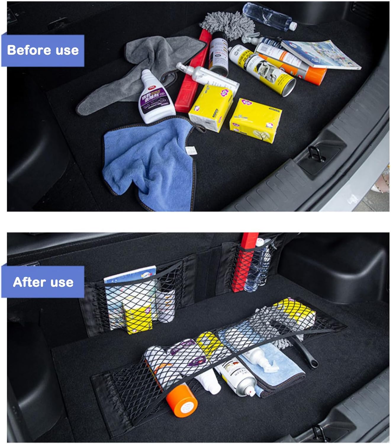 Thumbnail 3 de YOFADCI Filets de rangement pour coffre de voiture 80 x 25 cm (2 pièces) avec velcro et autocollants magiques