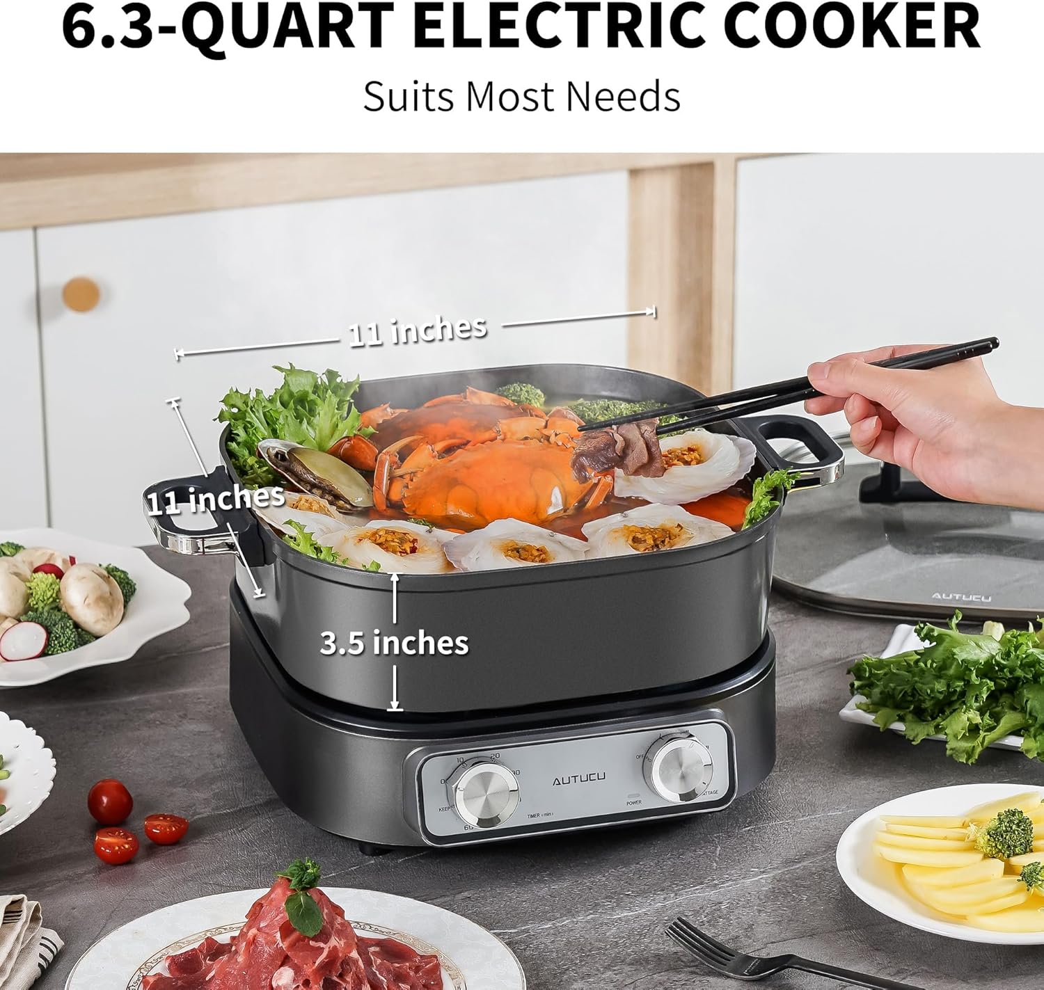 Thumbnail 1 de 6-Quart Electric Skillet with Grill, 1600W
