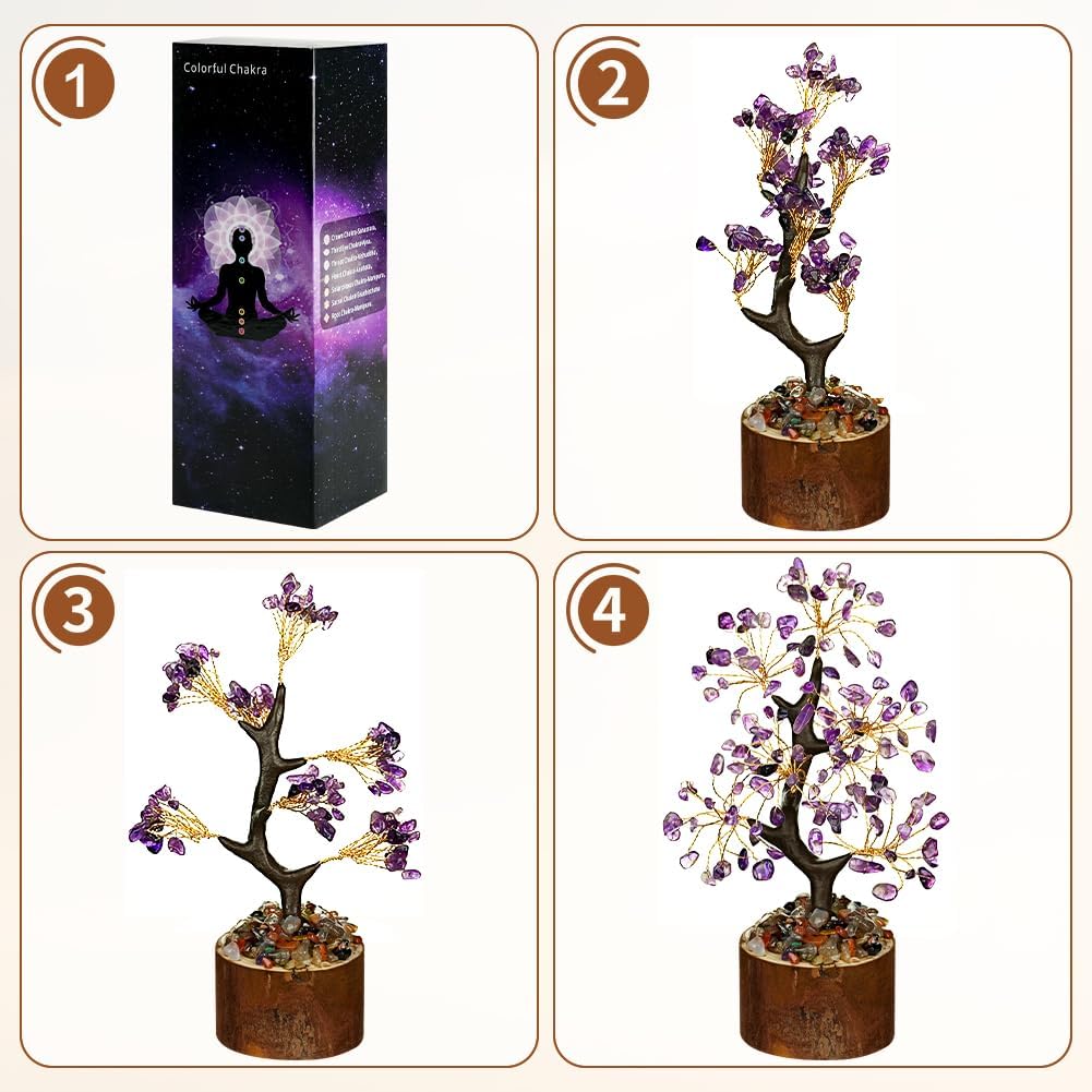 Detalle de Vicloon 7 Chakra-kristalboom in paars met houten voet