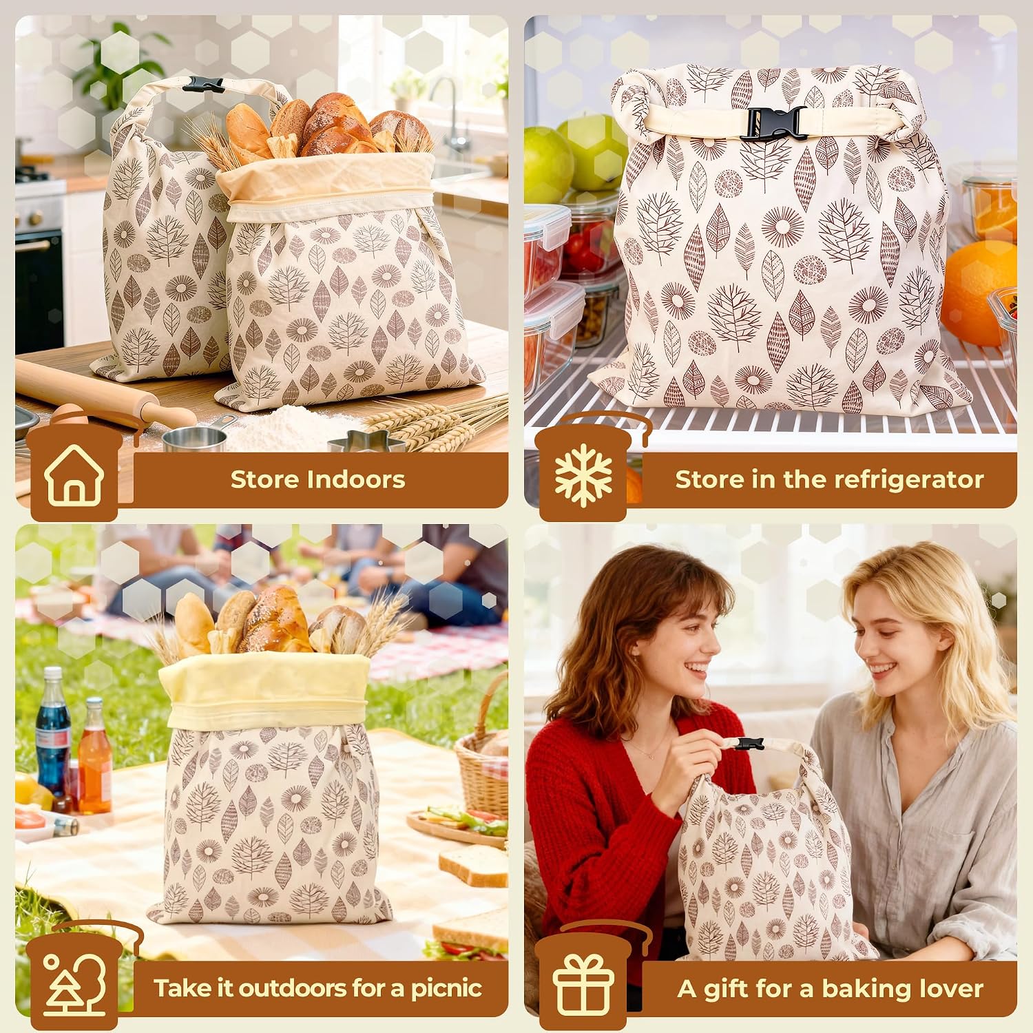 Detalle de OHIYO Reusable Beeswax Bread Bags – 2 Pack, 43x33 cm