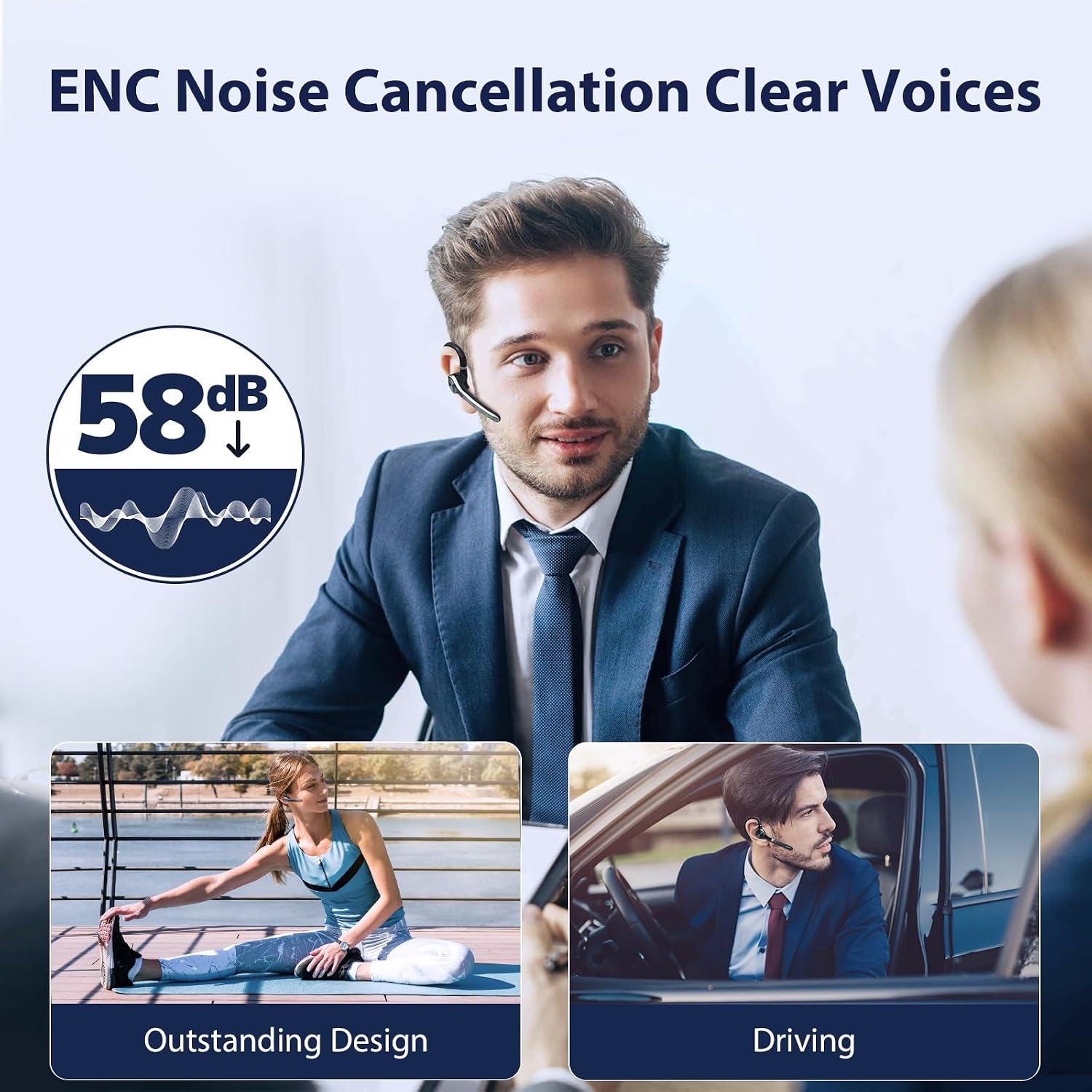 Detalle de Ngsod Bluetooth Headset with Mic, Wireless Earpiece Noise Canceling, 500mAh Charging Case (72H Talking Time Support)