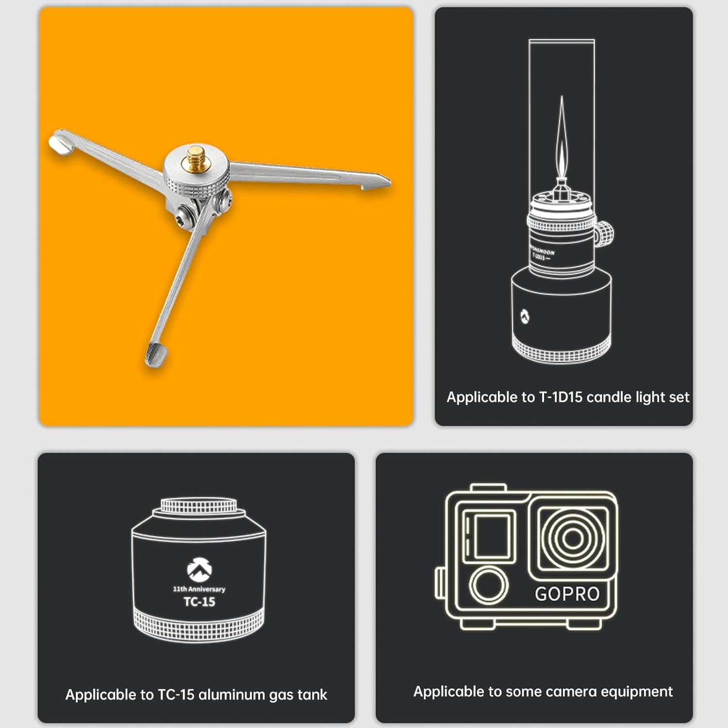 Thumbnail 4 de Campingmoon Outdoor Stabilisator für nachfüllbare Gastanks – faltbarer Edelstahl/Aluminium-Kameraständer (1/4)