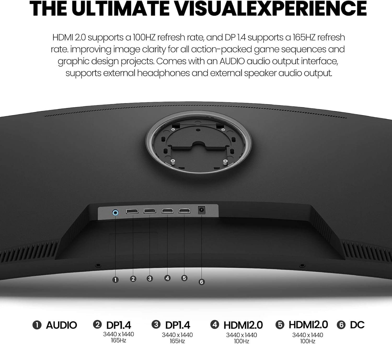 Thumbnail 2 de CRUA 34-Inch Ultrawide Gaming Monitor (3440x1440, 165Hz, 1500R Curved) with FreeSync and Wall Mount