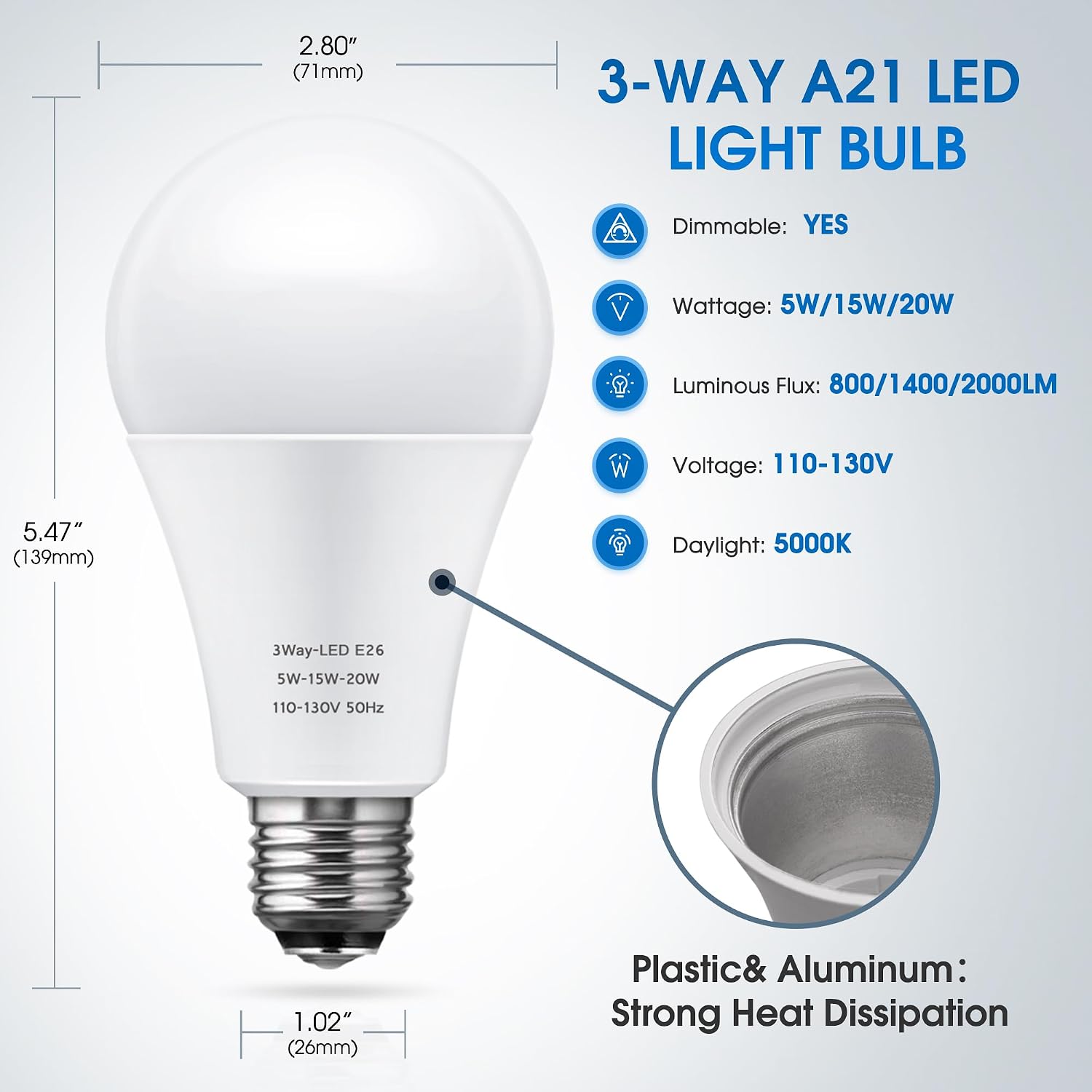 Thumbnail 5 de Briignite 3-Way LED Bulbs, A21 5000K Daylight White, 50/100/150W Equivalent