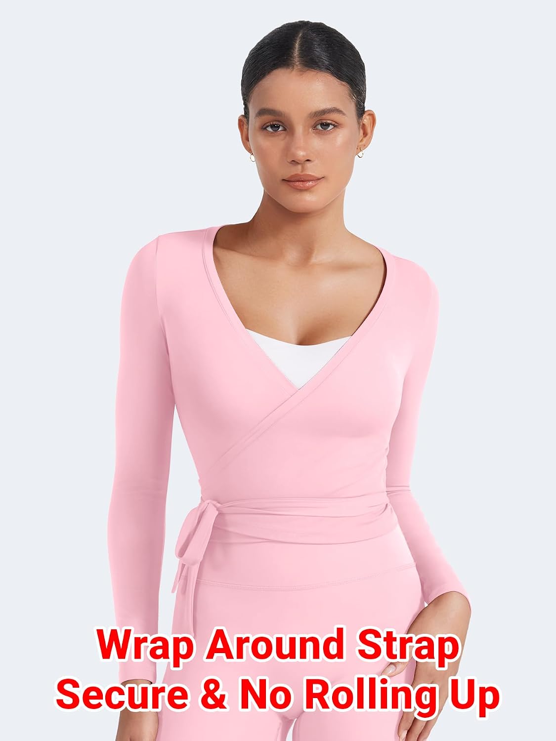 Detalle de YEOREO Ease Women's Pilates Wrap Top, Long Sleeve V-Neck Crop