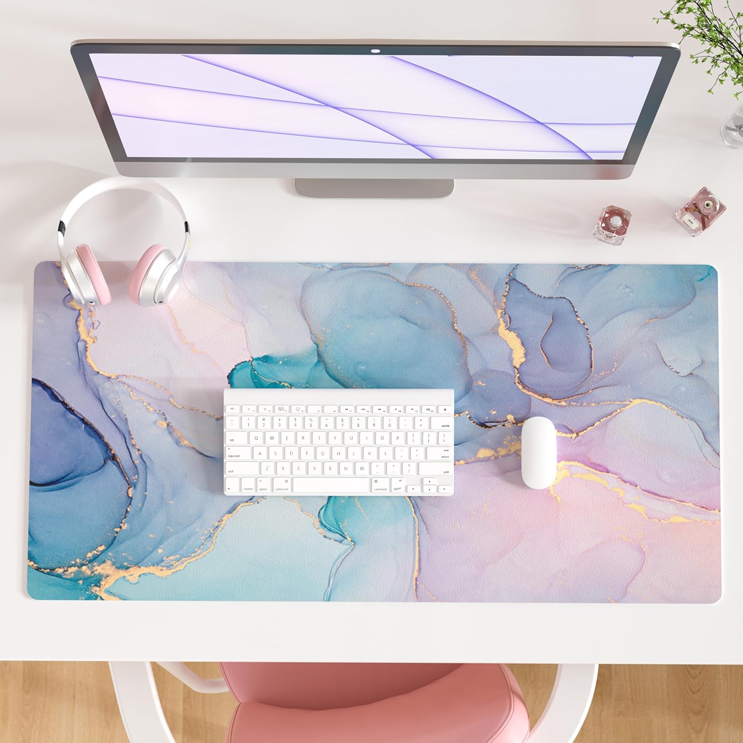Detalle de QiyI DP-5422-PDP Large PU Leather Mouse Pad, 31.5 x 15.7 in, Blue Pink Fluid