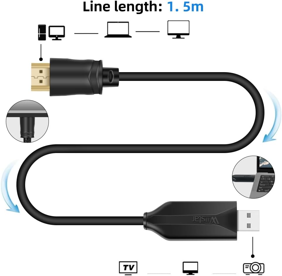 Detalle de AXFEE USB zu HDMI Adapter – 3.0/2.0 Kabel, 1,5 m, 1080P
