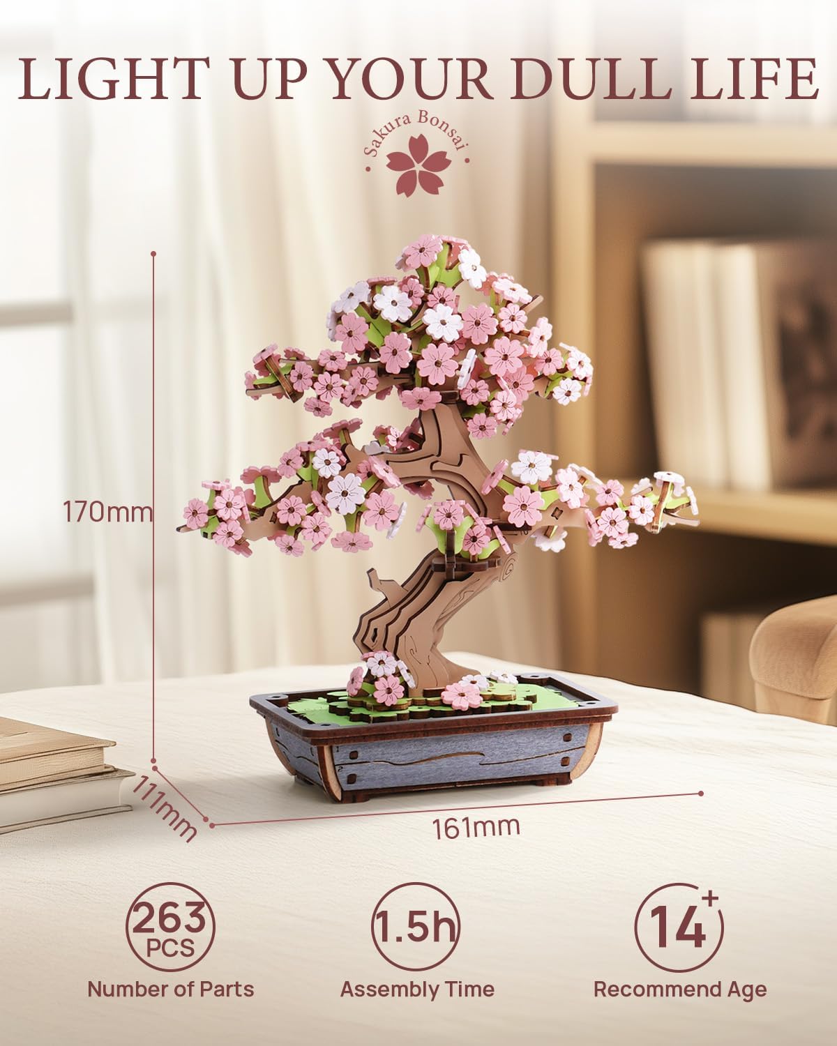 Detalle de Rolife Puzzle 3D Sakura et Pin Éternel Bonsai – Kit bois DIY pour adultes