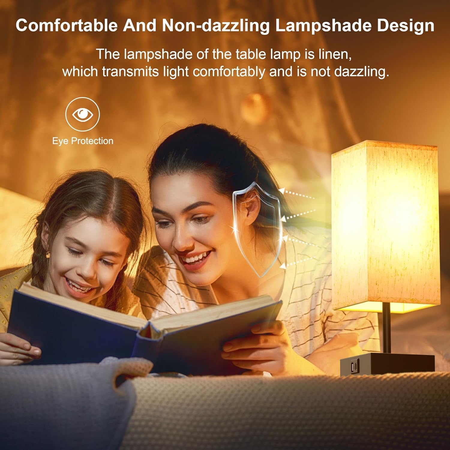 Thumbnail 3 de hansang Touch Bedside Table Lamp with USB-C and USB-A, Beige Shade, 3-Way Dimming