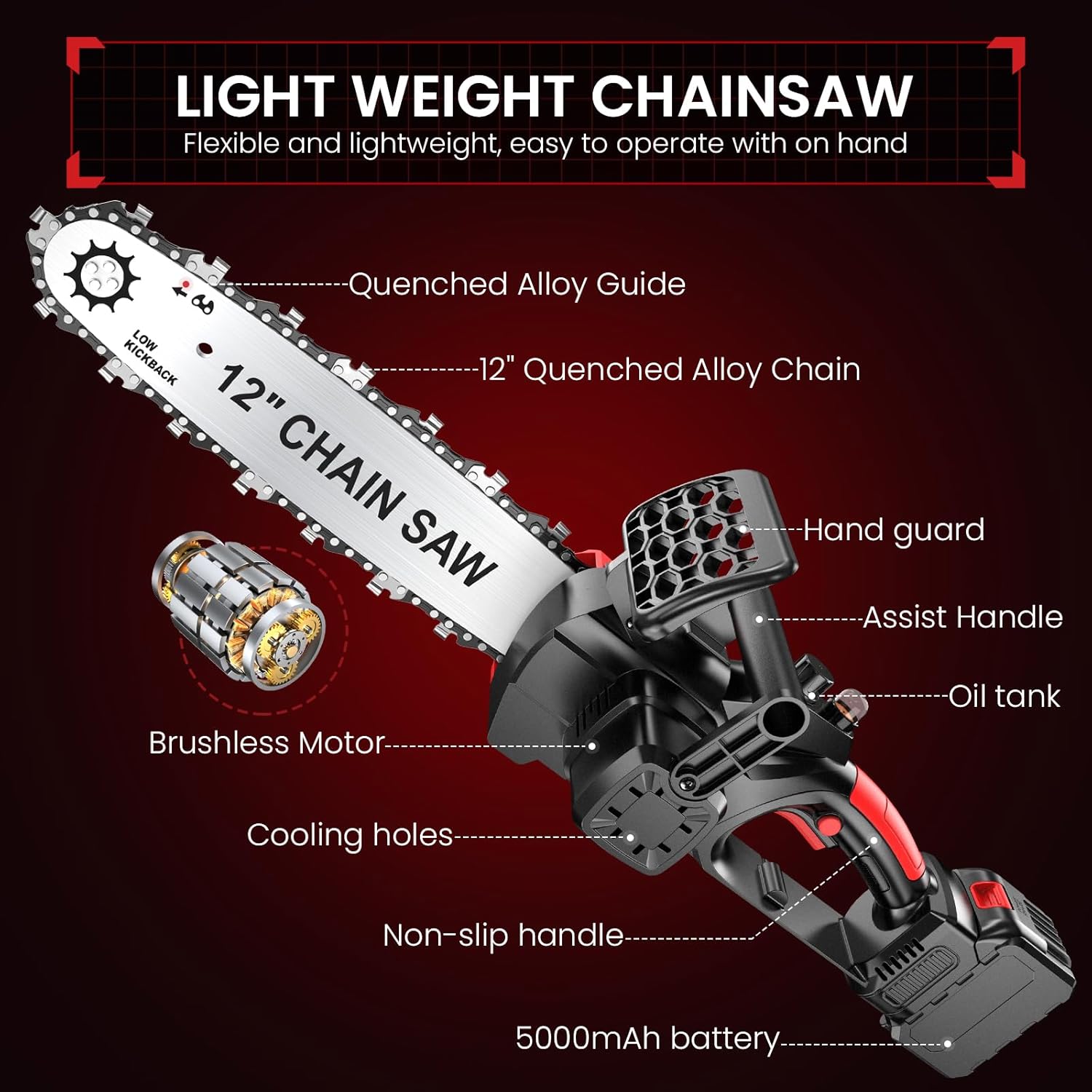Thumbnail 1 de Electric Chainsaw 12" Cordless – 15 m/s with Dual 5.0Ah Batteries
