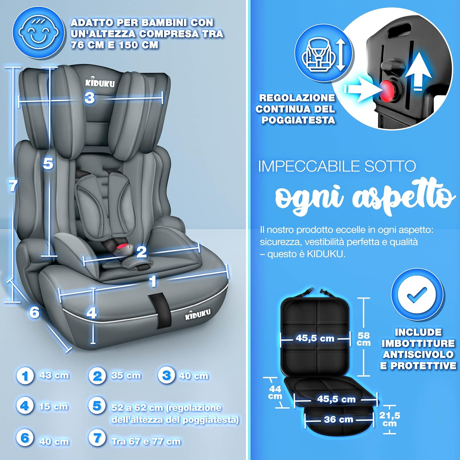 Thumbnail 4 de KIDUKU seggiolino auto con coprisedile universale omologato ECE R129/03 (9-36 kg, grigio)