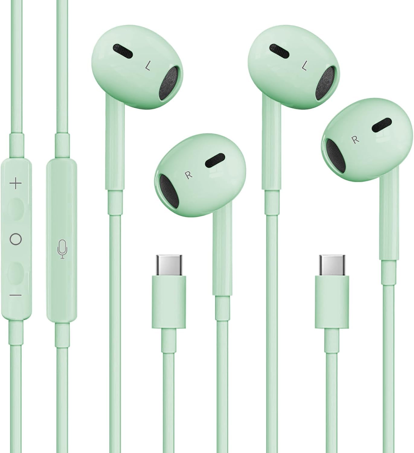 Thumbnail 1 de 2-Pack USB-C Headphones for USB-C devices with Built-in Mic and Volume Control (Sage)