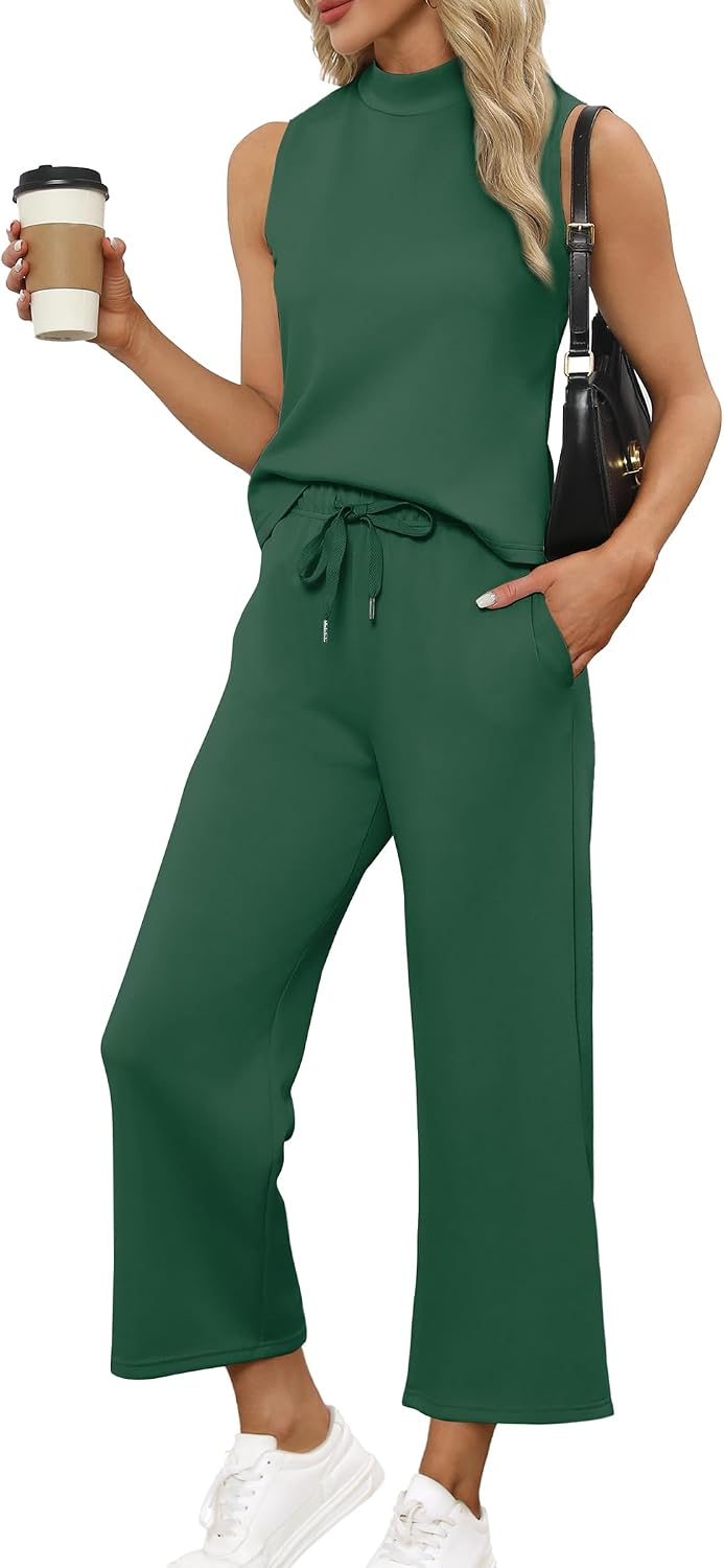 Detalle de SAMPEEL Two Piece Set Wide Leg Crop Pants