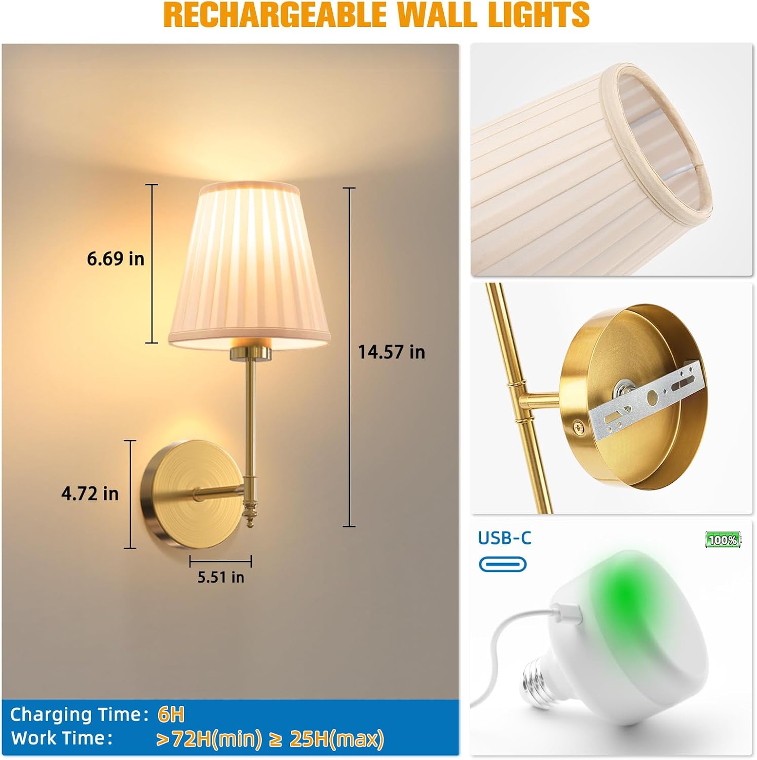 Thumbnail 6 de NIORSUN 14.5 Inch Battery Operated Wall Sconce Set of 2