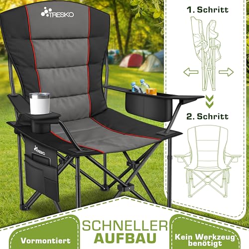 Detalle de TRESKO Campingstuhl, faltbar bis 200 kg, gepolstert mit Kühltasche