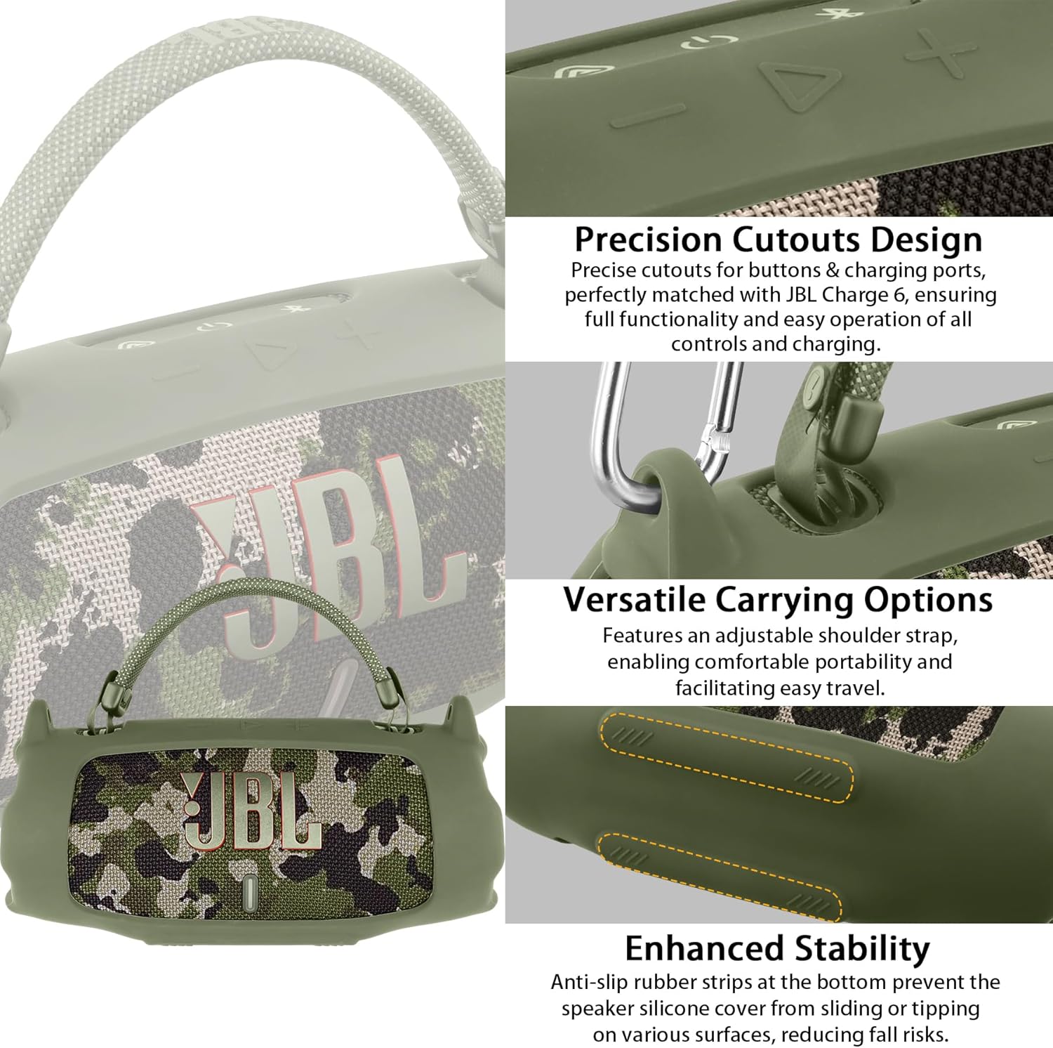 Thumbnail 4 de Khanka Silicone Protective Cover for JBL Charge 6 – Army Green