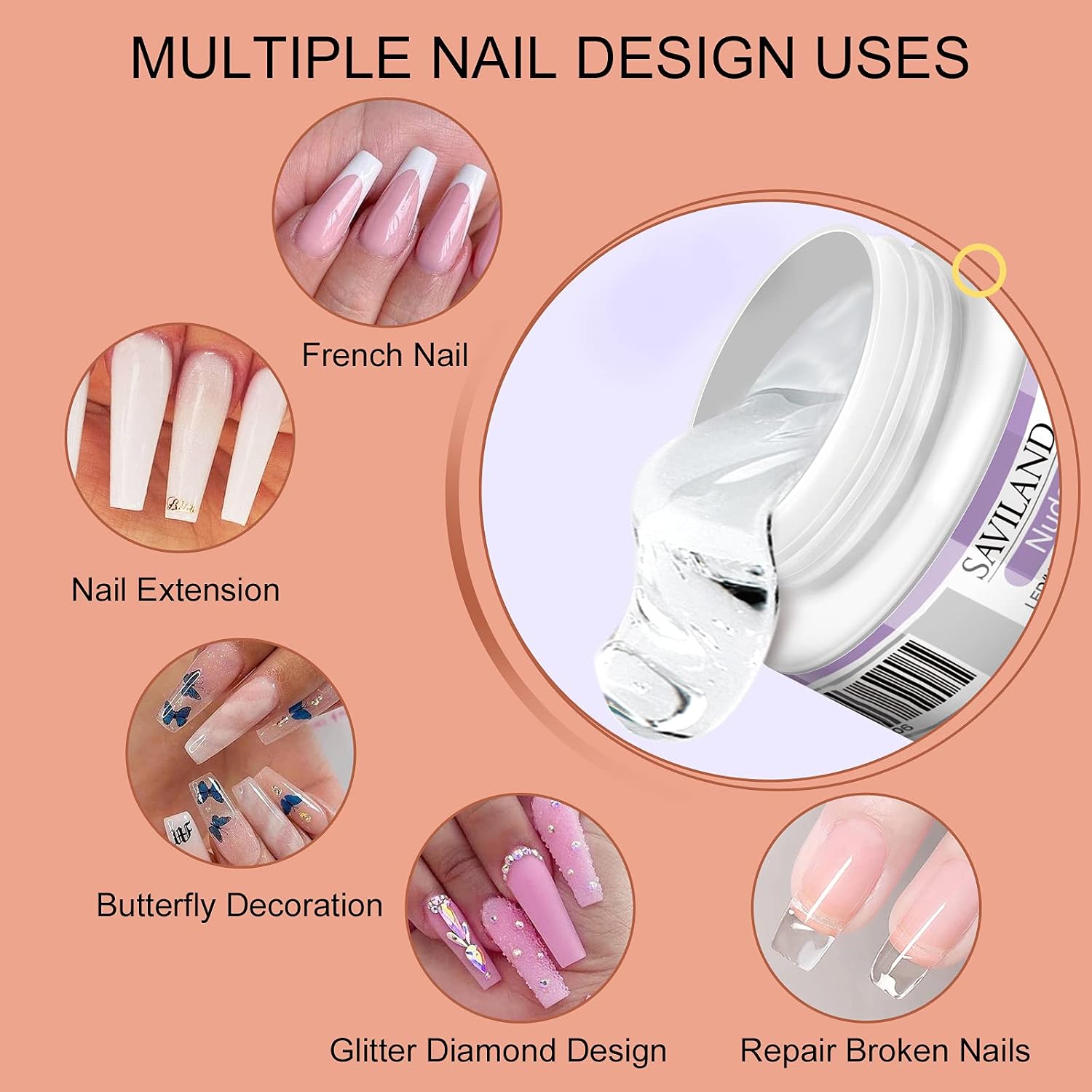 Thumbnail 2 de SAVILAND Kit Gel Ricostruzione Unghie 4 Colori con Base e Top Coat – Rosa Chiaro, Rosa Nudo, Bianco e Trasparente, 100 Pezzi e Strumenti