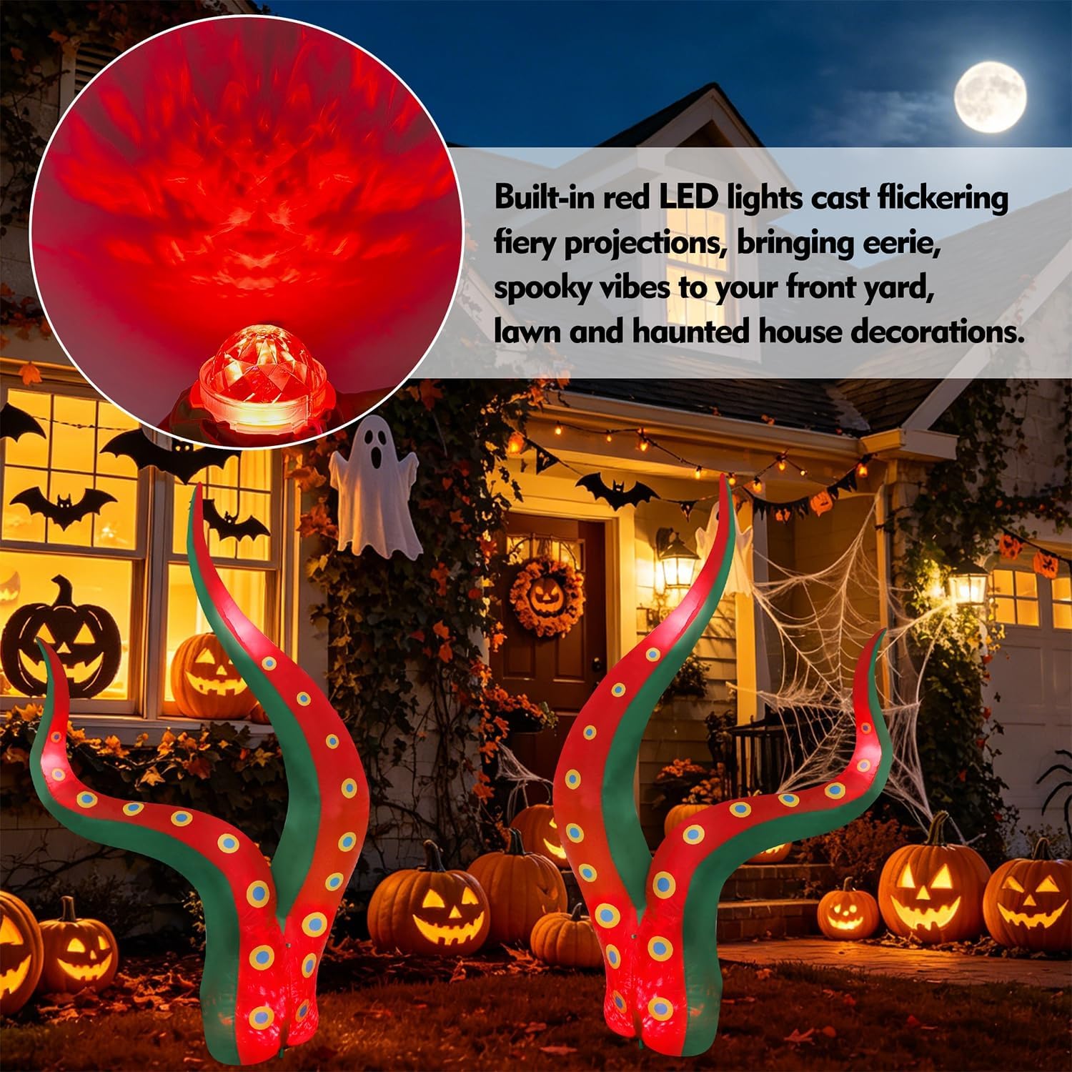 Detalle 2 de Juegoal K1758C Halloween Inflatable Octopus Tentacles, Red LEDs, 2-Pack