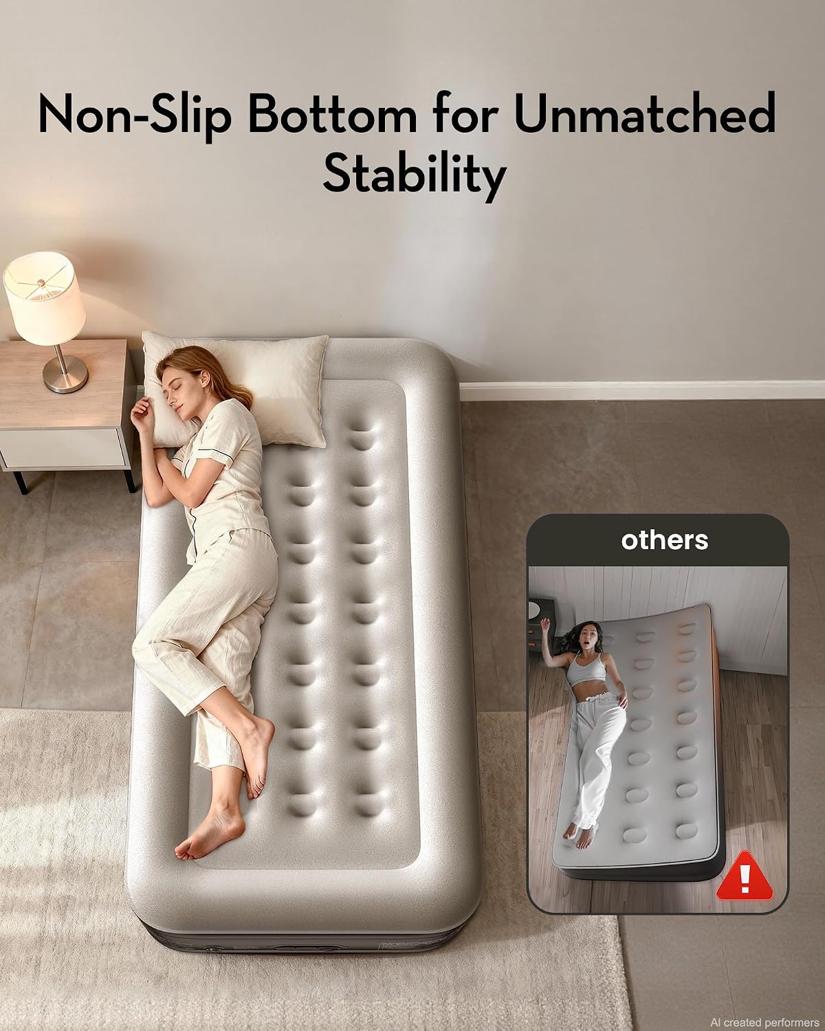 Detalle 2 de OhGeni AMH5 Twin Air Mattress with Built-In Pump, 18-Inch Raised Design