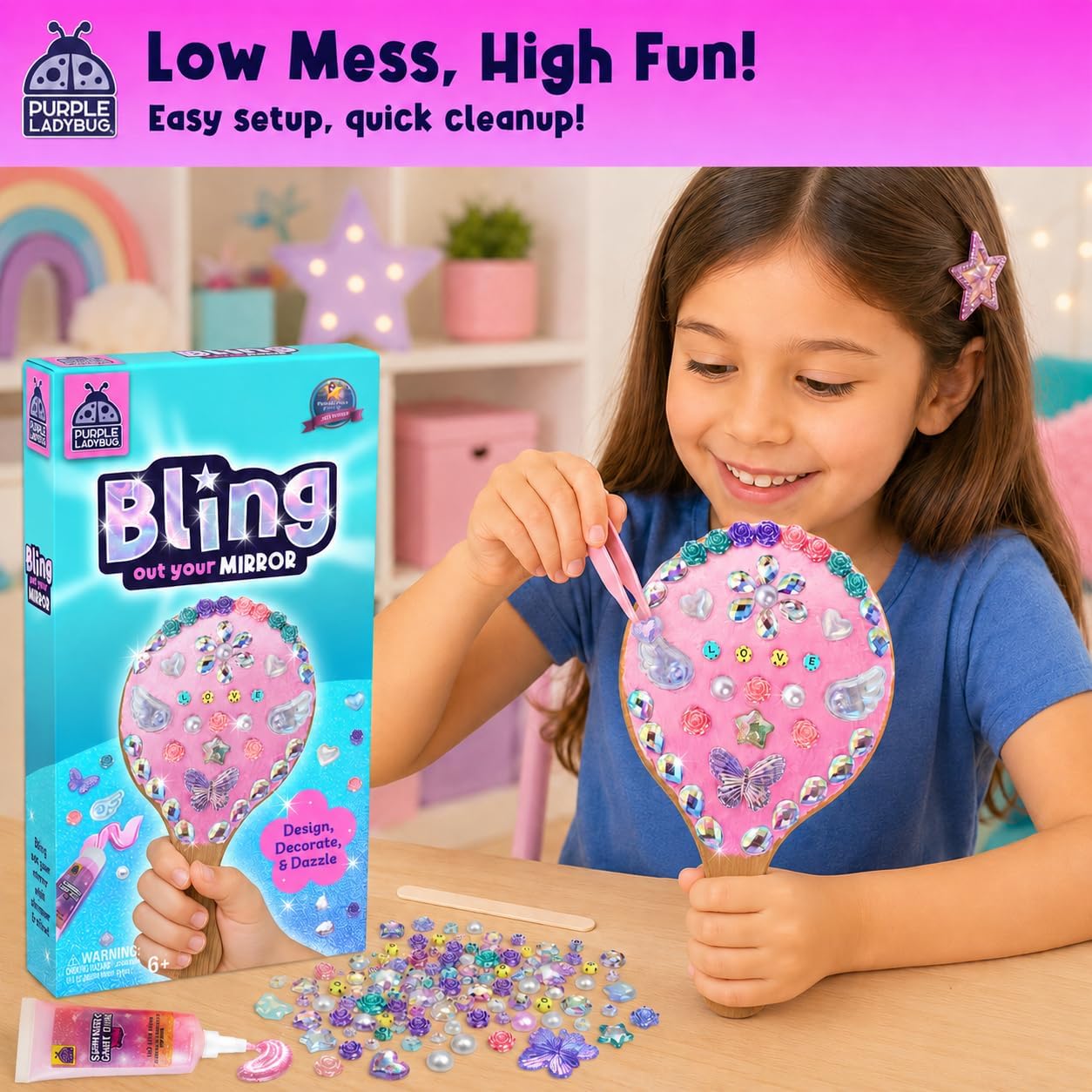 Detalle de Bling Out Your Mirror DIY Craft Kit for Kids – Decorate Your Own Wooden Mirror