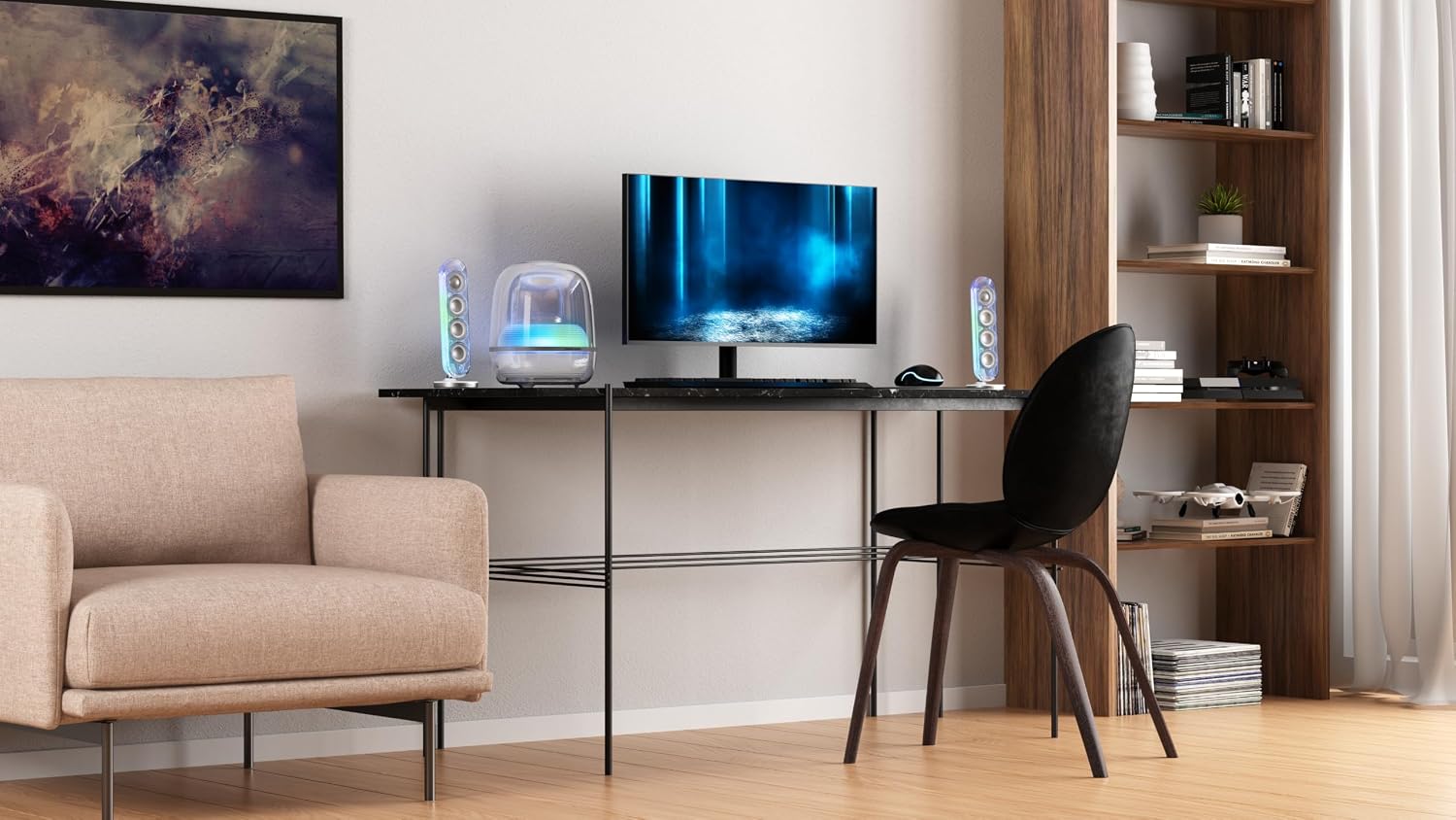 Detalle de Harman Kardon SoundSticks 5 Bluetooth-Lautsprecher – 3-Wege-System, HDMI ARC, Auracast, Weiß