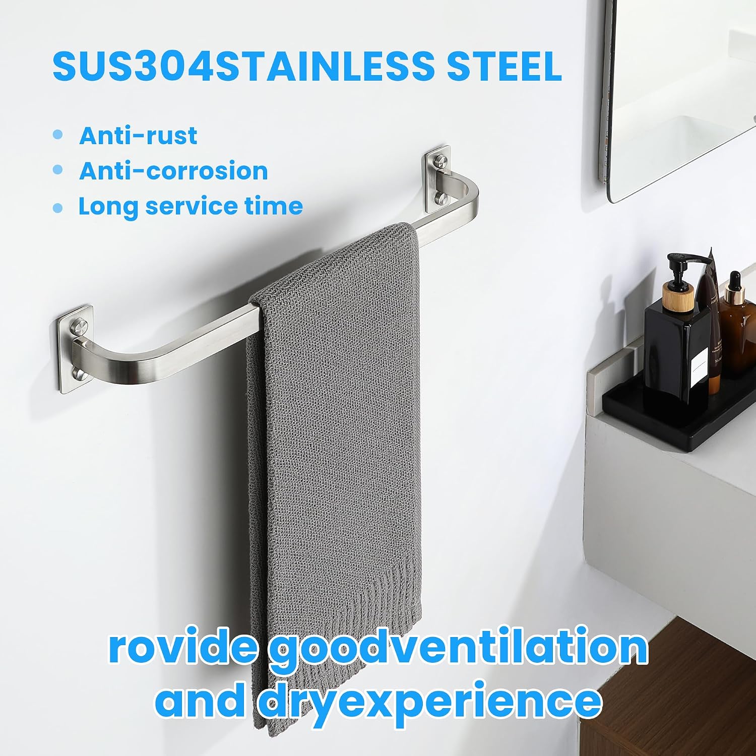 Detalle de Mooche Brushed Towel Rail Wall Mounted, 40cm