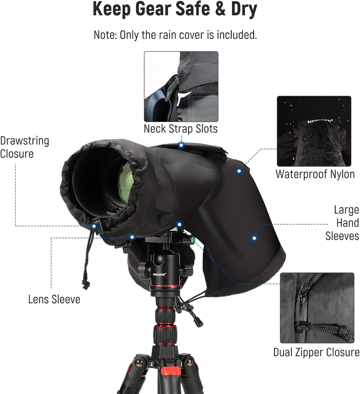 Thumbnail 6 de NEEWER Camera Rain Cover (Small) PB003 – nylon waterproof raincoat for DSLR/mirrorless cameras and lenses up to 200mm