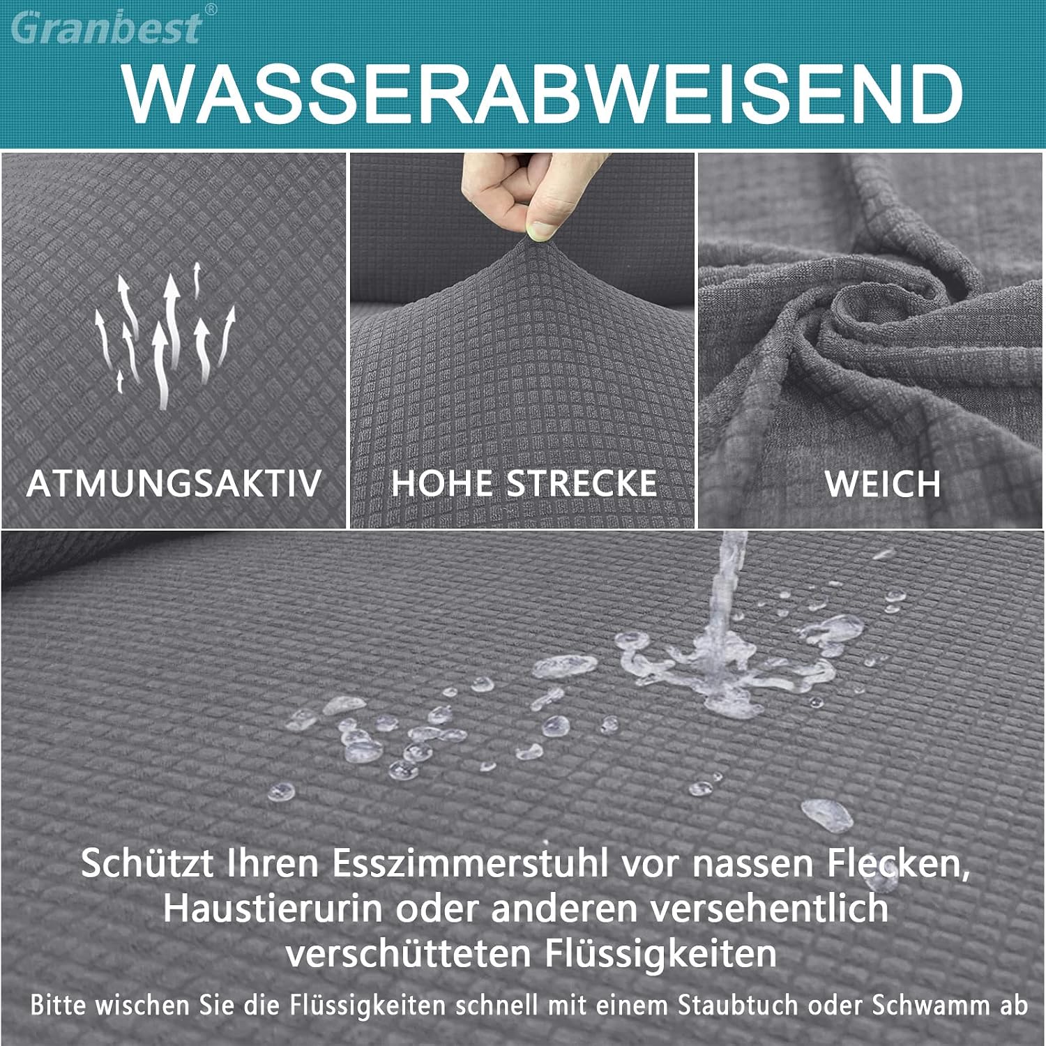 Detalle de Granbest Premium Stuhlhussen 6er Set Hellgrau