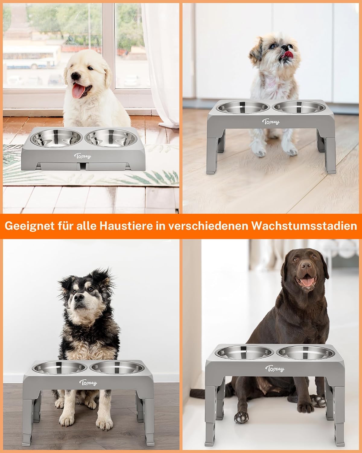Detalle 2 de Toozey Hundenapf Futterstation 2×1200 ml