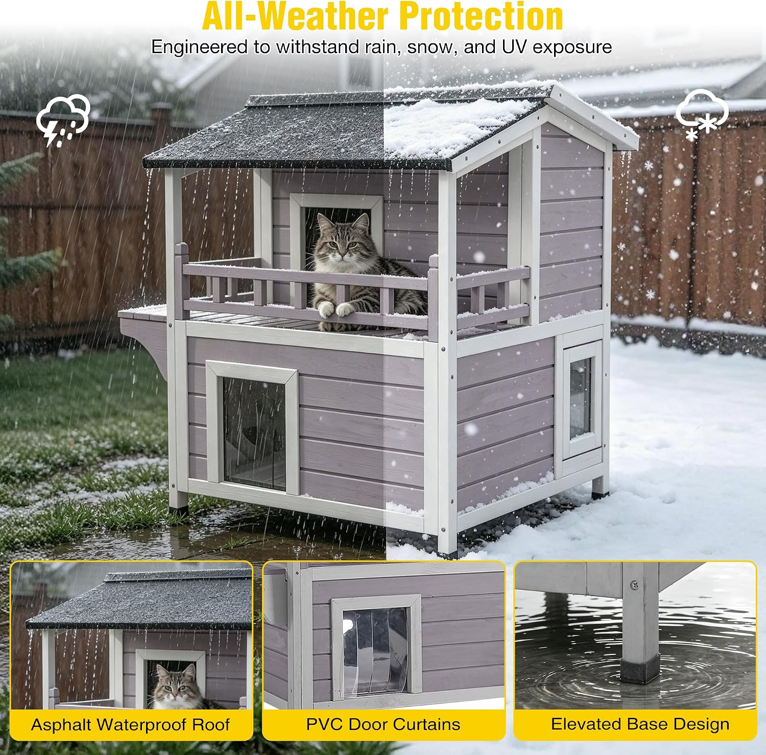 Detalle 2 de Aivituvin AIR33 Heated Outdoor Cat House, Two-Story Fir Wood with Insulation