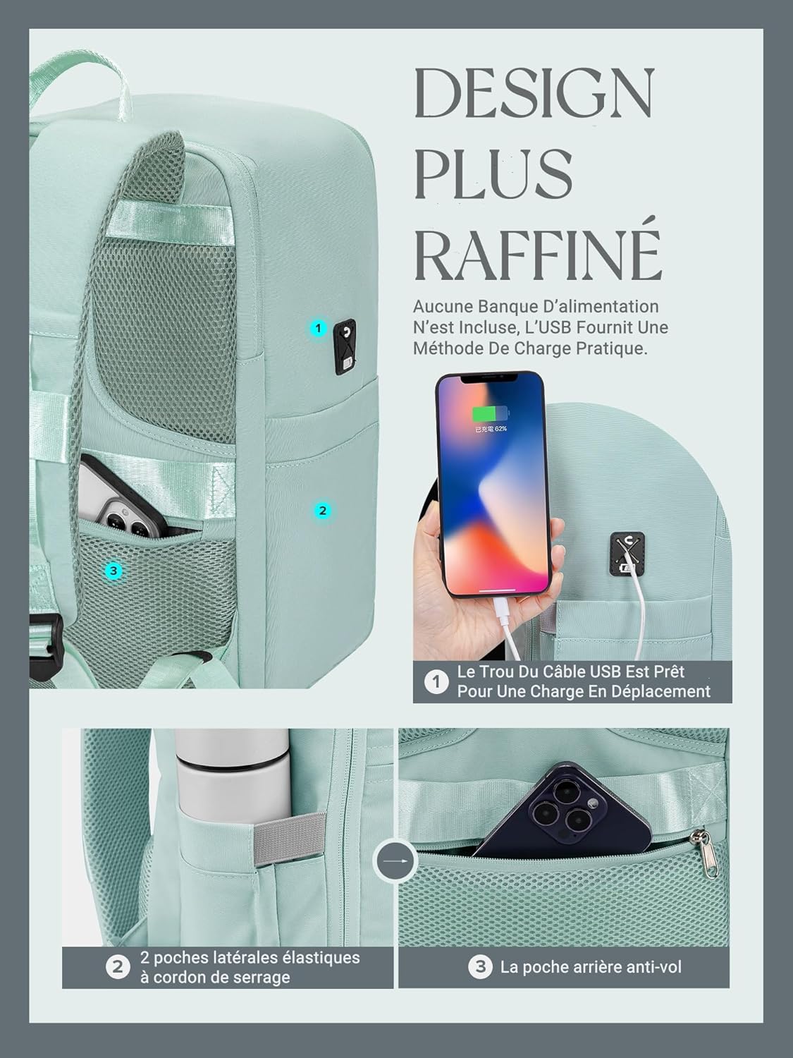 Detalle 2 de Bagage cabine 45x36x20 pour EasyJet — sac à dos antivol