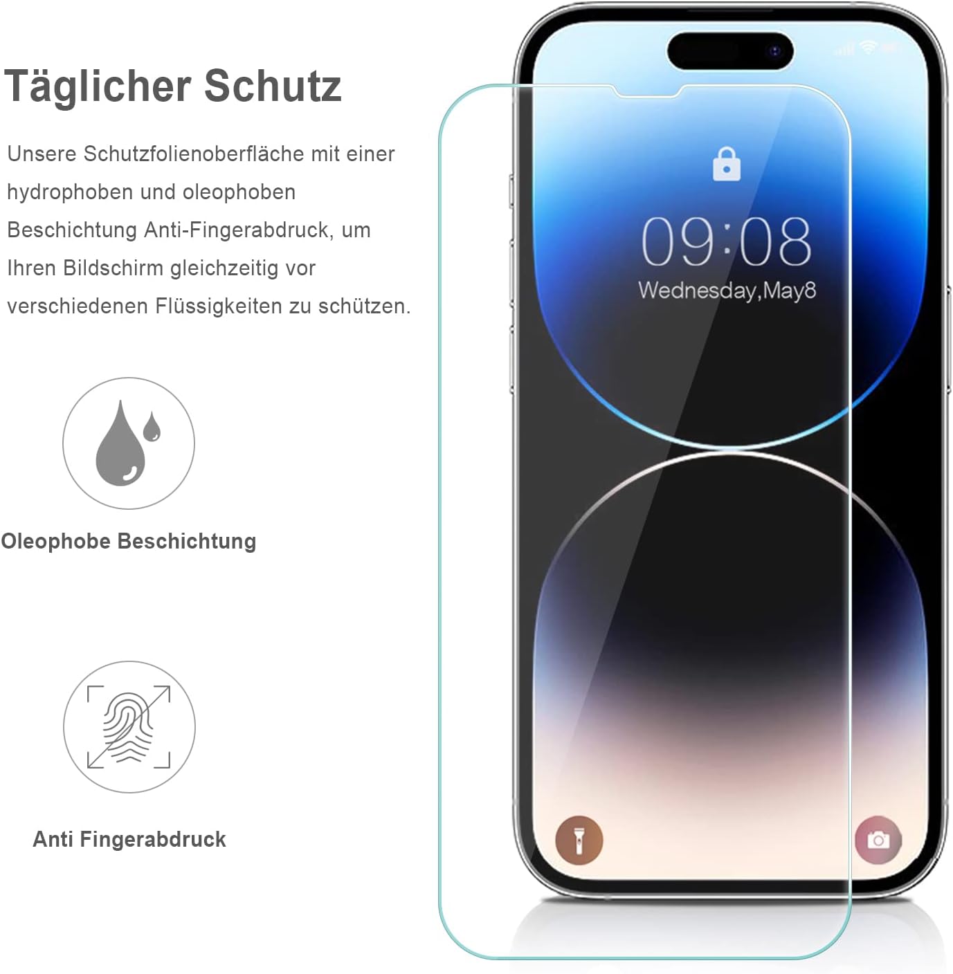 Detalle 2 de Ecenone Displayschutzfolie für iPhone 14 Pro (6,1 Zoll) – 3er-Set, 9H Härte, kratzfest, blasenfrei