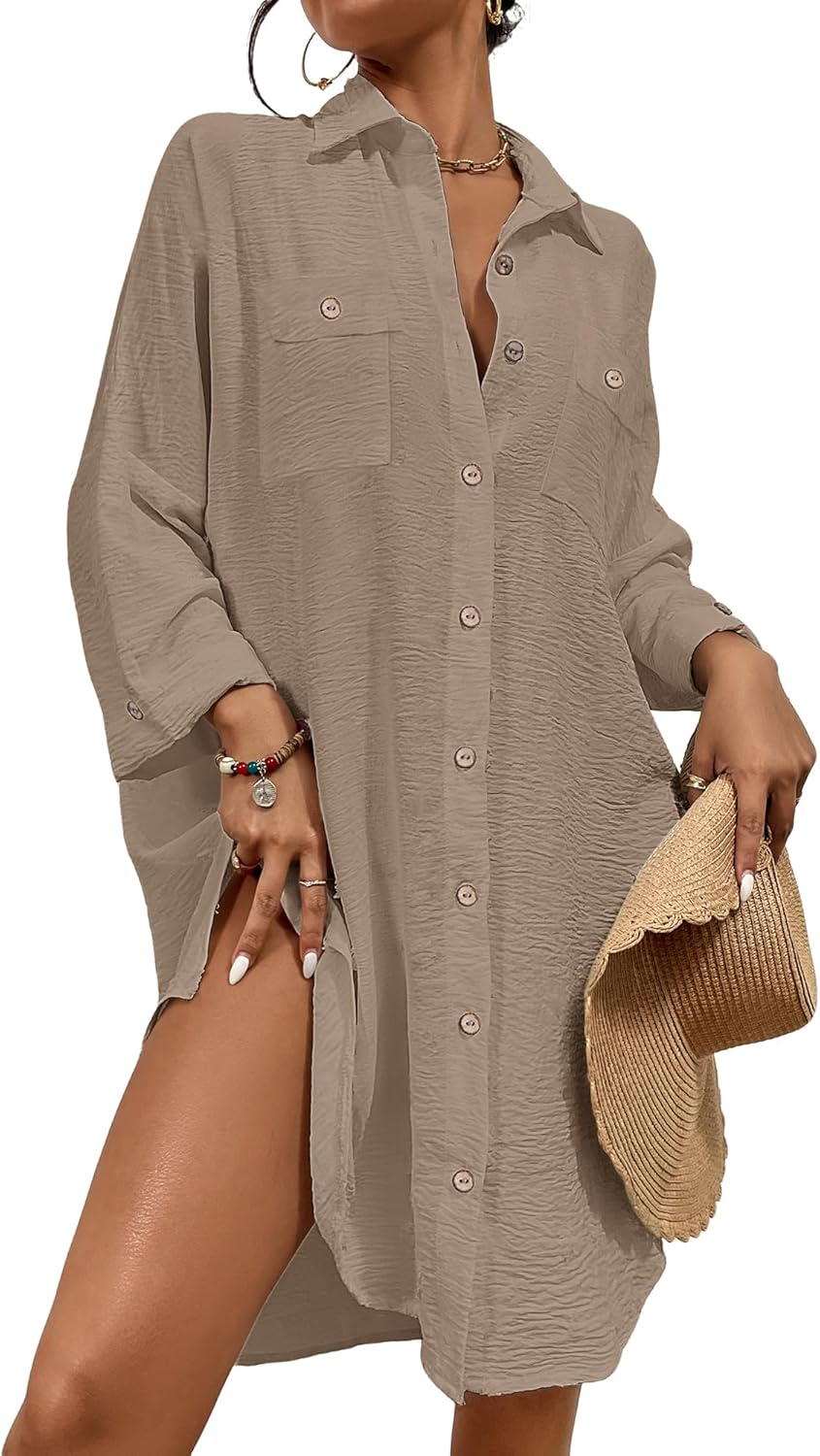 Thumbnail 6 de Bsubseach Women’s Modern Swimsuit Cover-Up Button-Down Blouse Dress Top