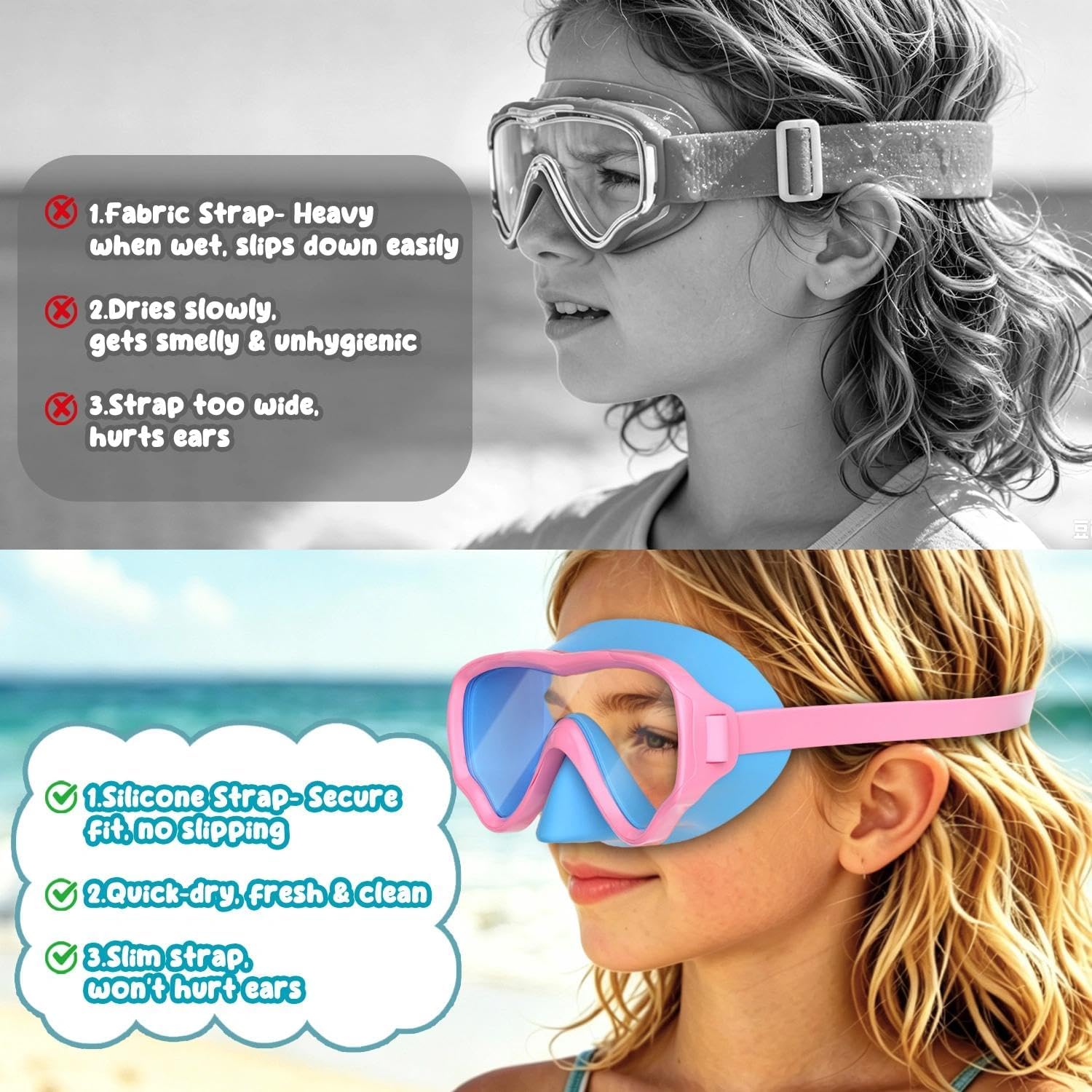Thumbnail 6 de COOLOO 2 Packs Kids Goggles with Nose Cover – 180° Wide View, Anti-Fog, No-Leak Swim Mask for Boys & Girls