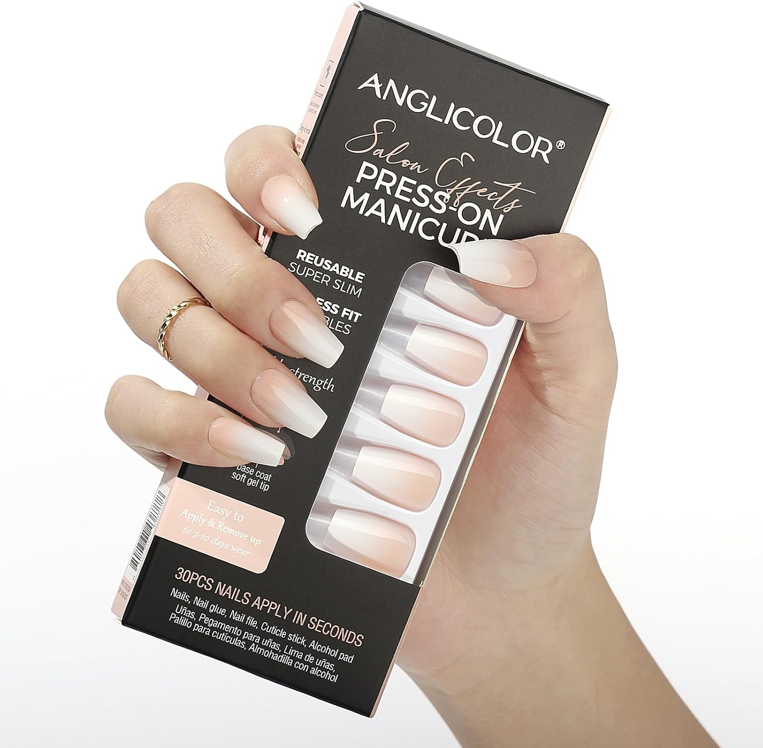 Anglicolor unghie finte quadrate sfumate 30 pezzi