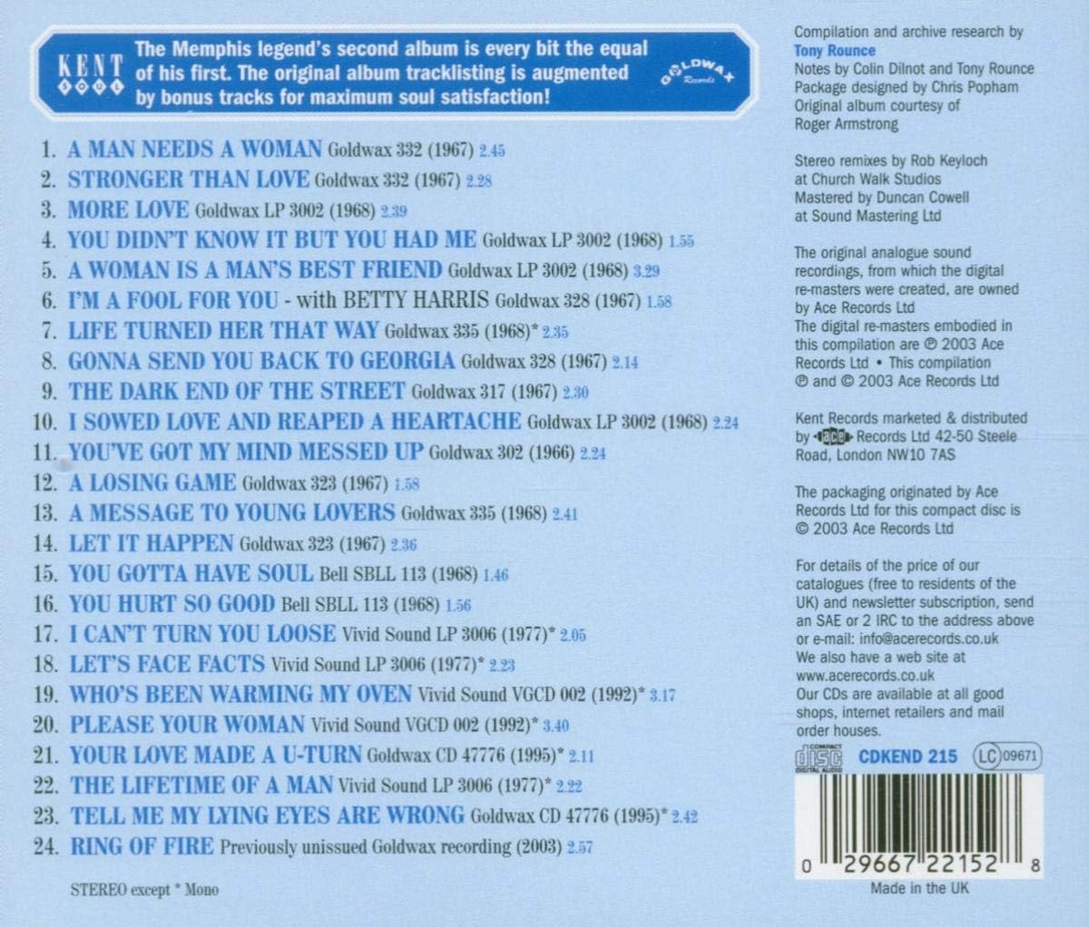 Detalle 2 de A MAN NEEDS A WOMAN 2003年再発盤|Goldwax作品、追加収録曲・16ページ冊子付き
