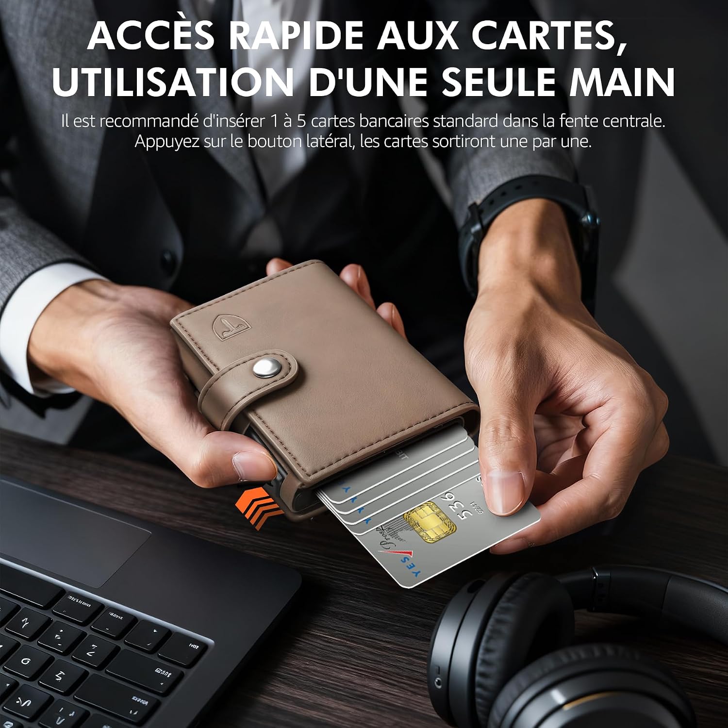 Detalle de TENBST Portefeuille en Cuir pour Homme avec Blocage RFID – 8 Porte‑Carte, Compartiment à Billets et Poche à Monnaie