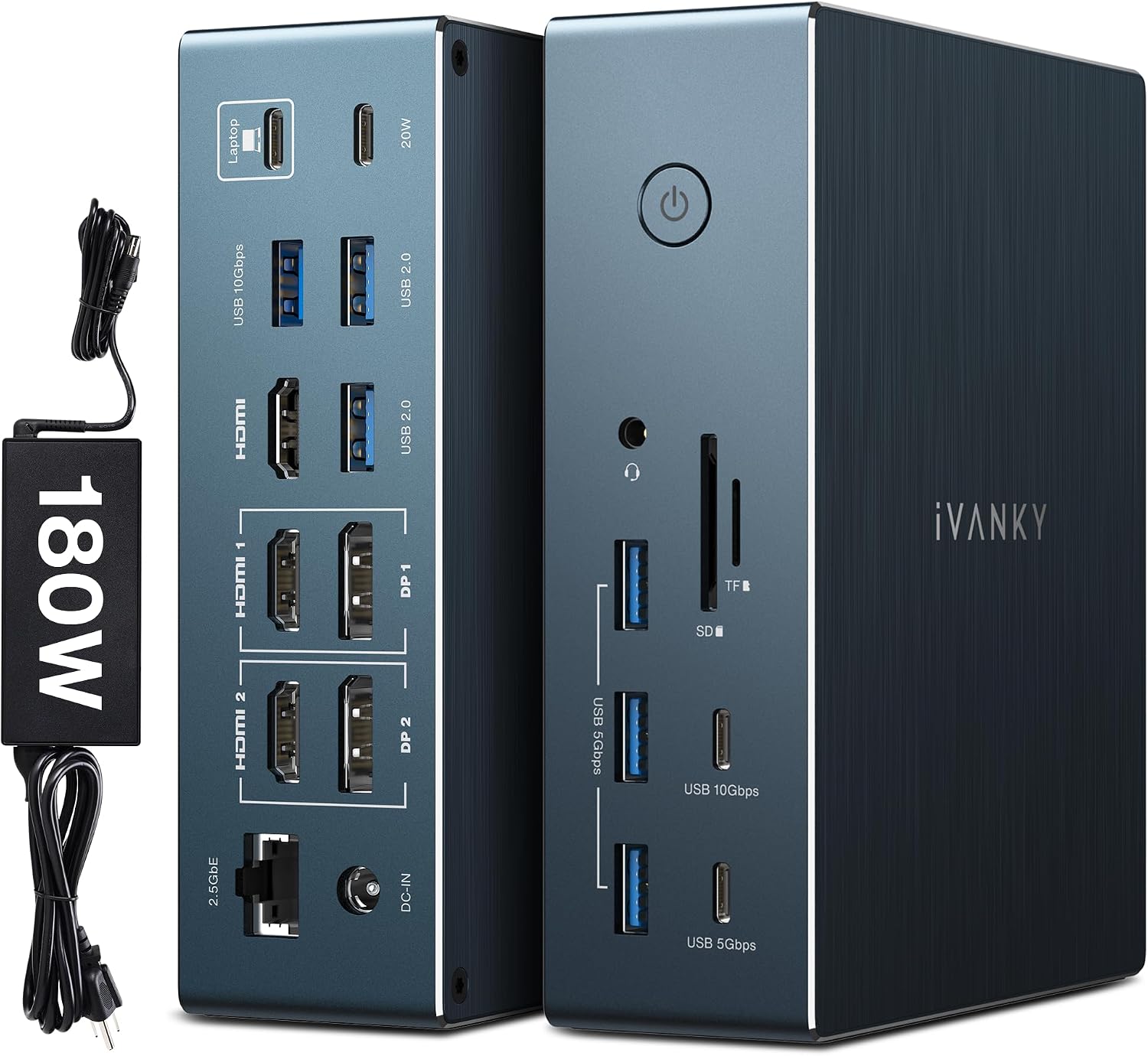 Detalle de iVANKY 20-in-1 DisplayLink Docking Station für MacBook Pro (180W) – Triple 4K@60Hz, 2,5GbE & 3x HDMI