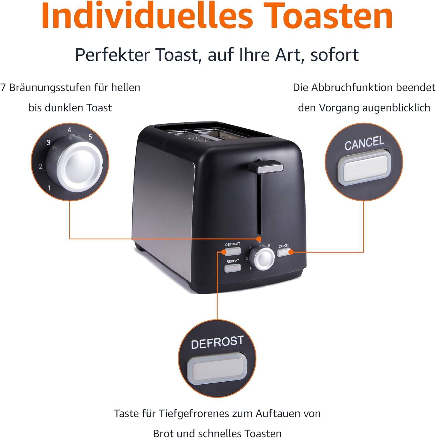 Detalle 2 de Amazon Basics 2‑Scheiben Toaster 800W 🍞