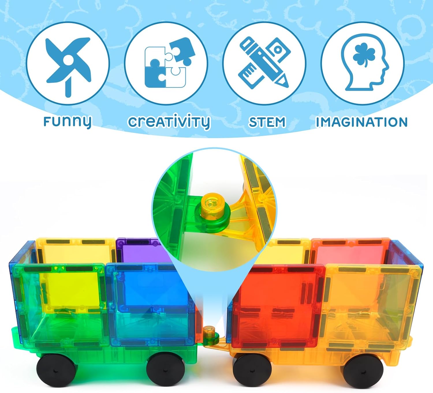 Thumbnail 1 de Magnetic Tiles Cars Baby Toys - 4 PCS Magnetic Car Set for Creative Building