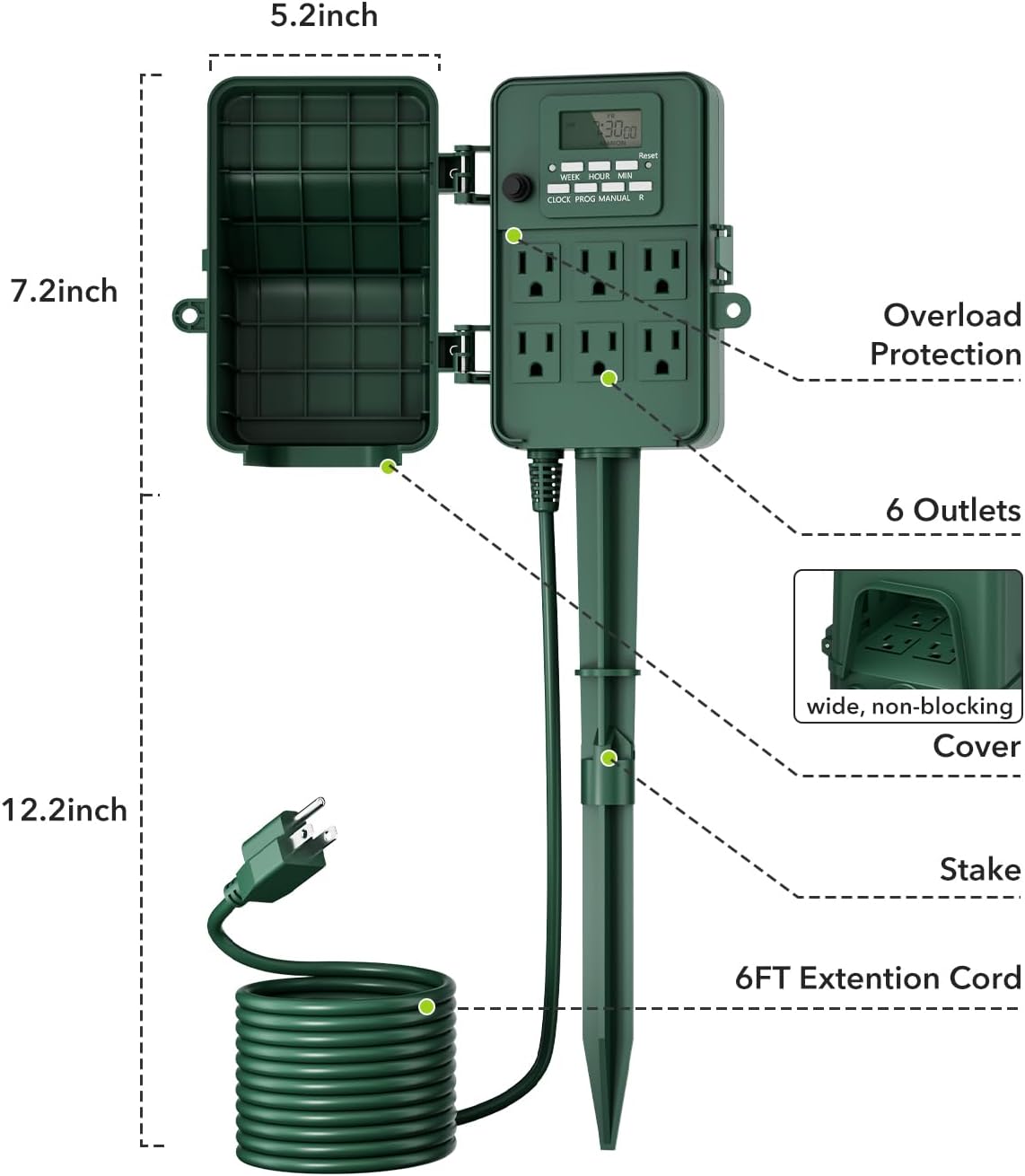 Detalle 1 de BN-LINK BNC-U3S Outdoor Power Stake Timer, 6 Outlets, 8 Programs