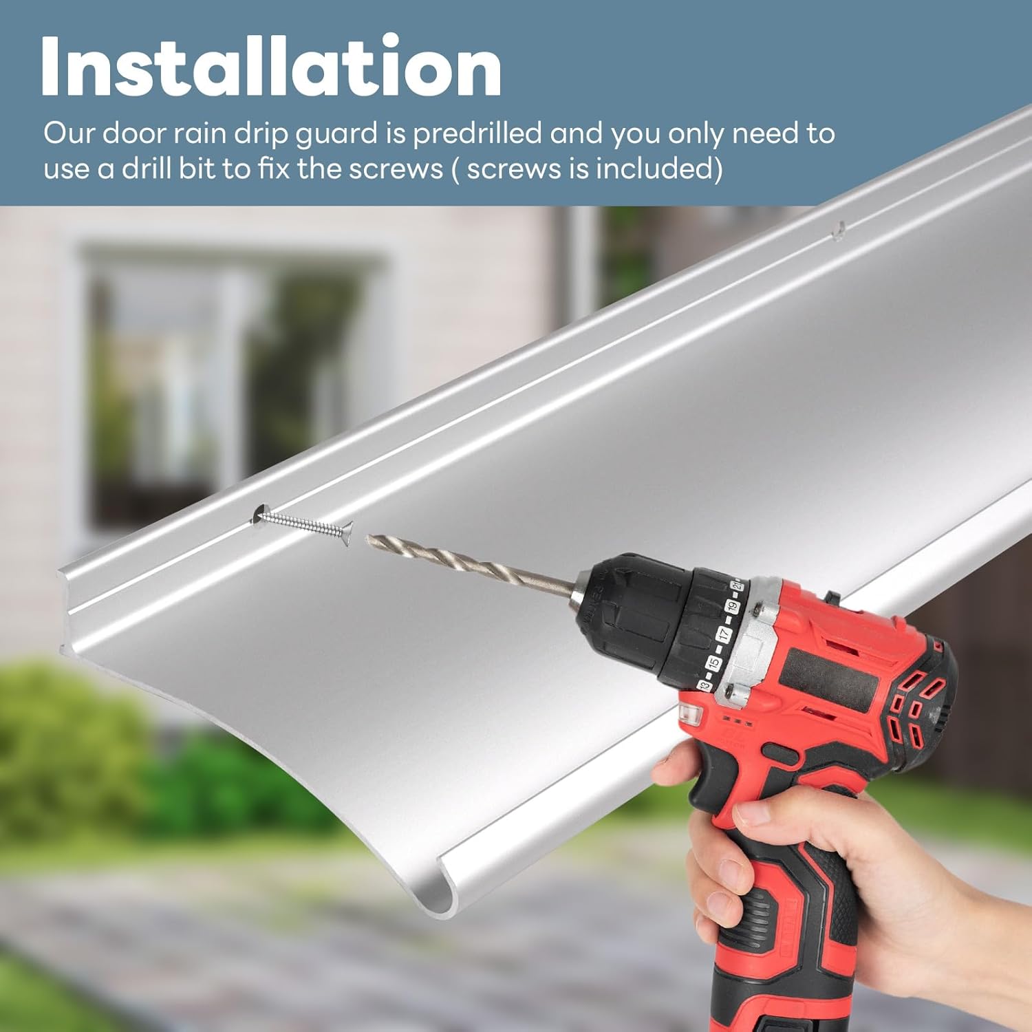 Thumbnail 4 de Orechic Heavy-Duty Aluminum Door Rain Drip Guard (52" x 4" x 0.8"), Extra-Wide 4" Coverage in Silver