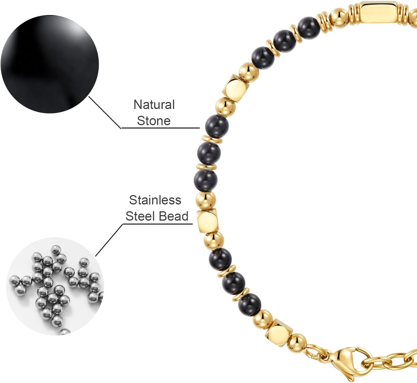 Thumbnail 4 de SIUMAL Bracciale Donna Bohémien in Pietra Naturale e Acciaio Inossidabile